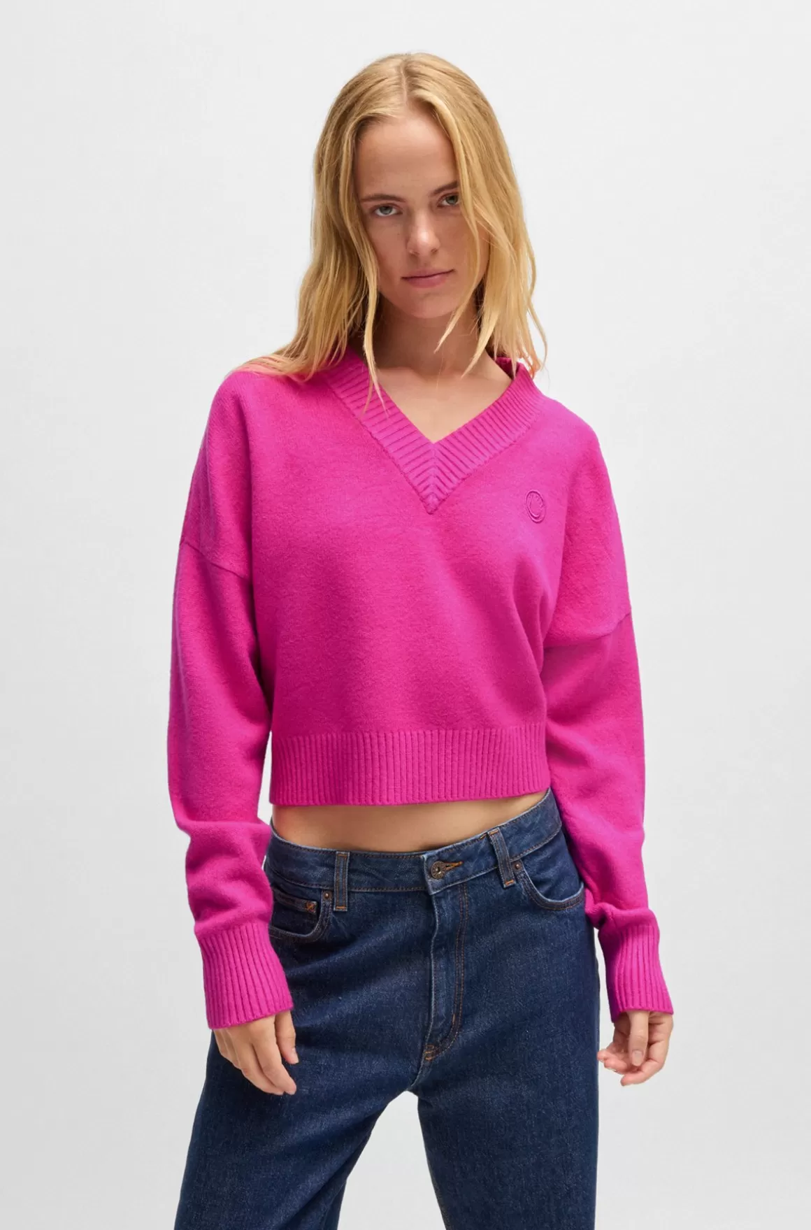 HUGO BOSS Afkortet Sweater Med Relaxed Fit Og Happy HUGO Logo