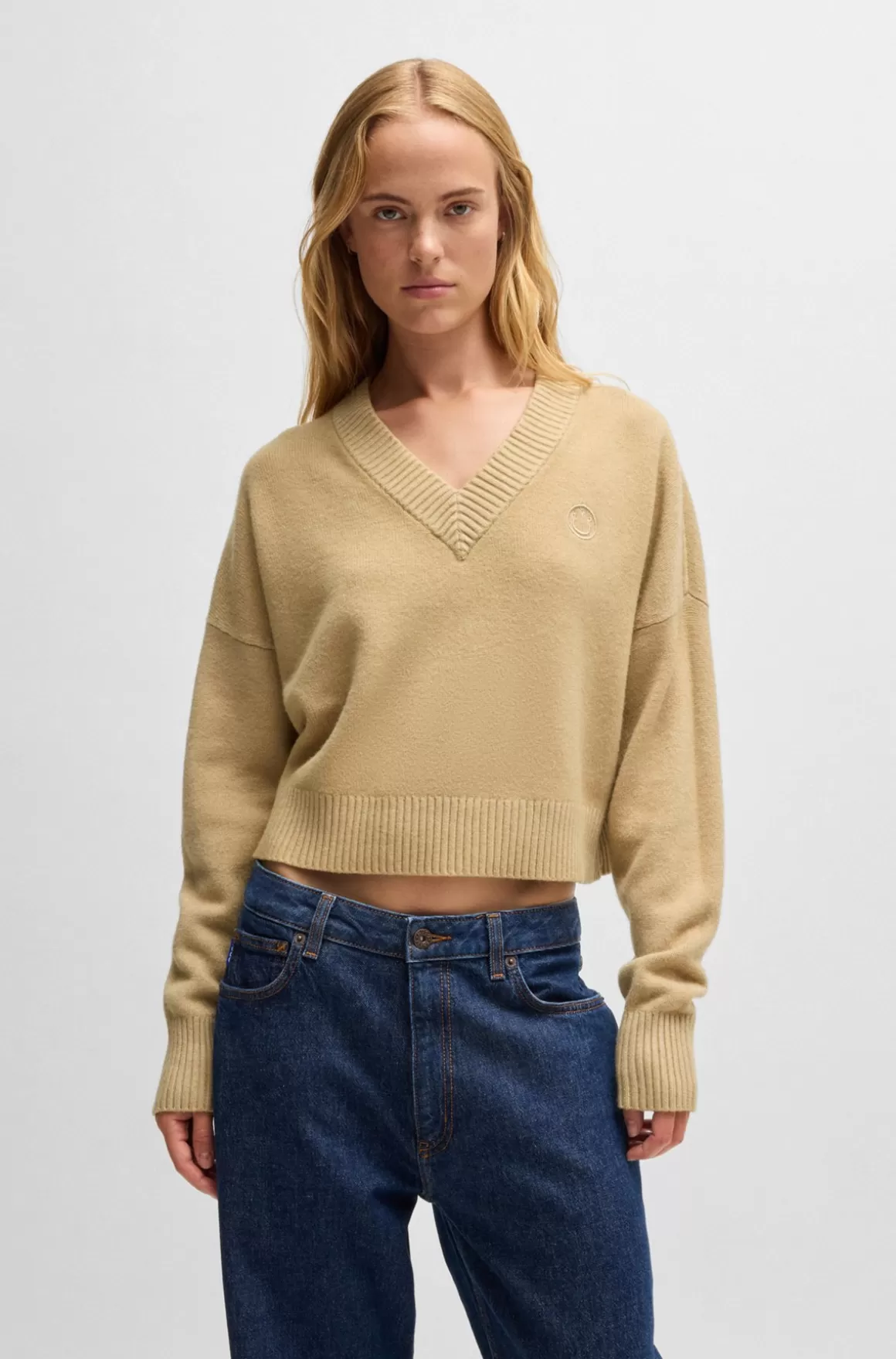 HUGO BOSS Afkortet Sweater Med Relaxed Fit Og Happy HUGO Logo
