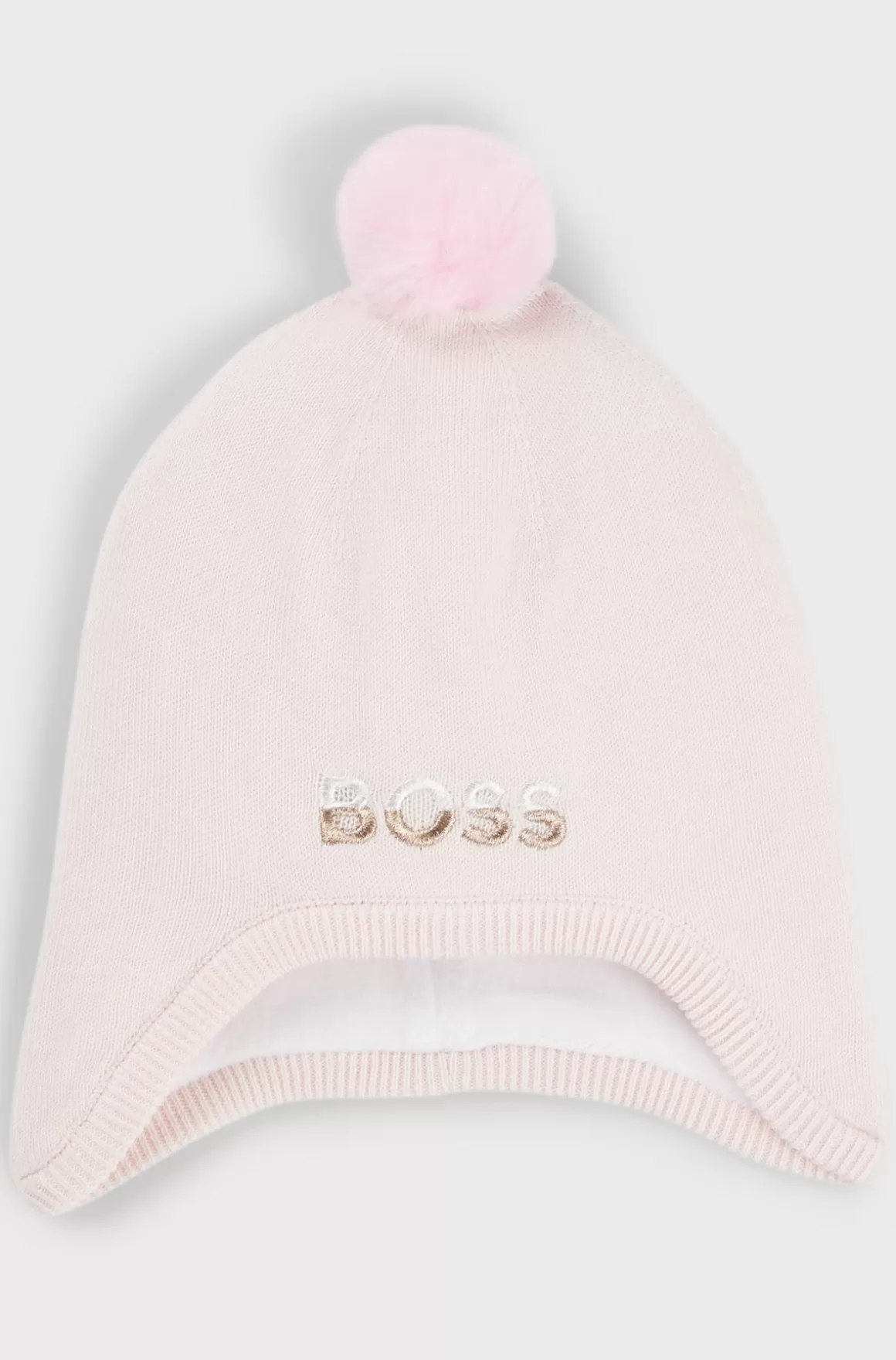 Børn HUGO BOSS Babyhat I Bomuld Med Broderet Logo Og Pompon