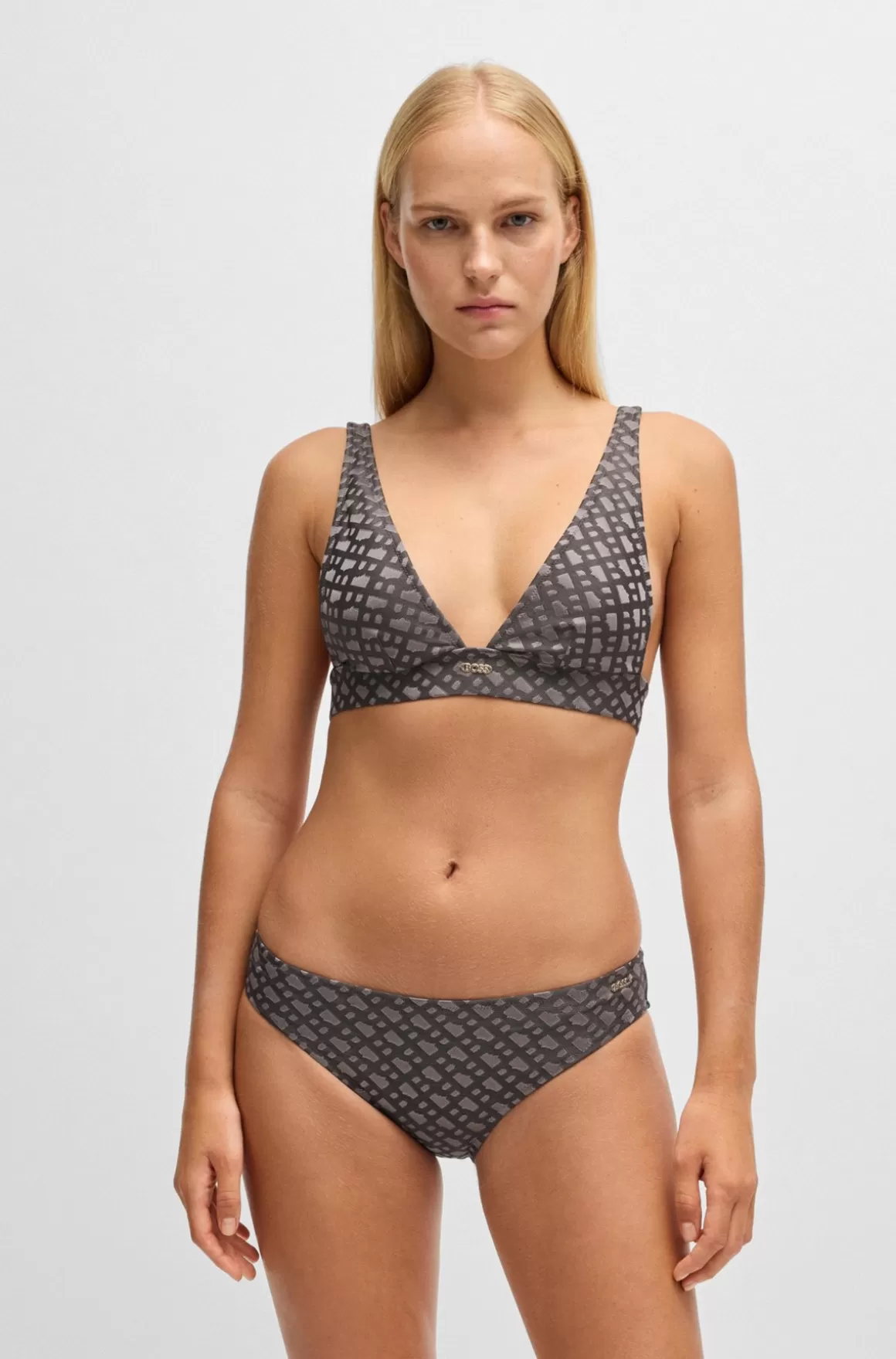 HUGO BOSS Bikinibralette Med Monogrammønster Og Logo I Metal