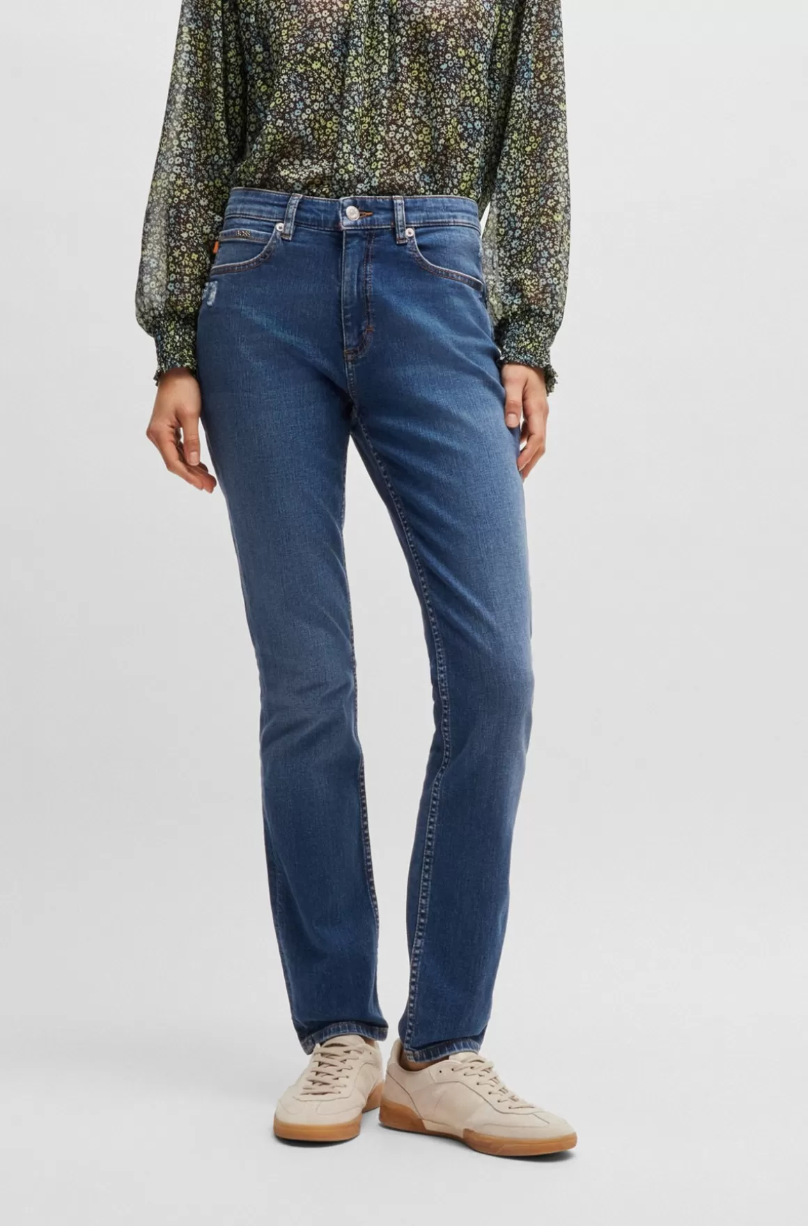 HUGO BOSS Blå Jeans I Denim Med Stræk Og Slitage