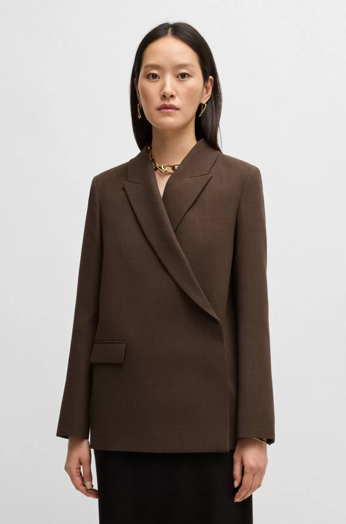 HUGO BOSS Blazer Med Slå Om-design Foran I Meleret Crepe Af Ny Uld