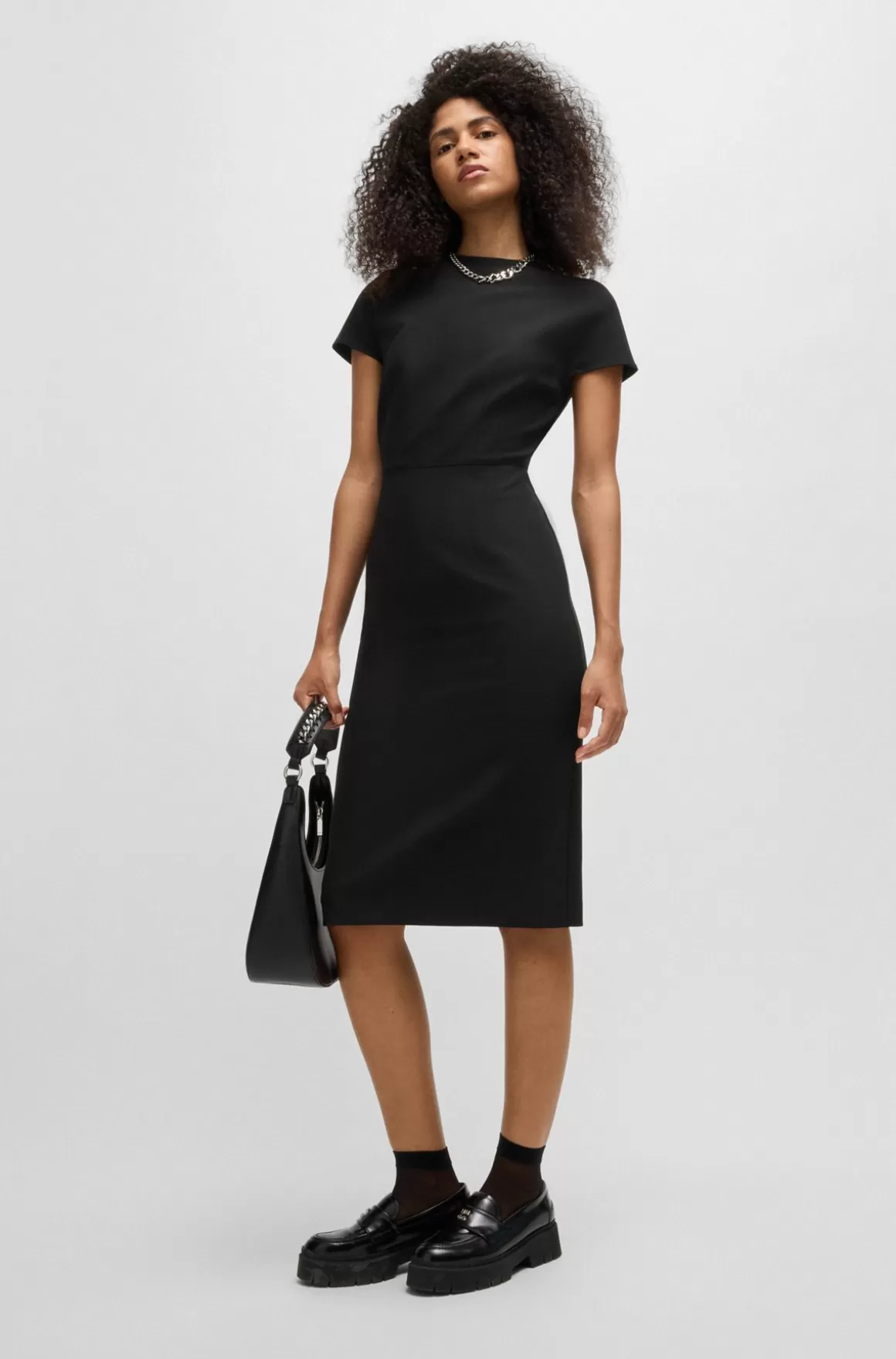 HUGO BOSS Bodycon-kjole Med Korte ærmer Og Synlig Lynlås I Ryggen