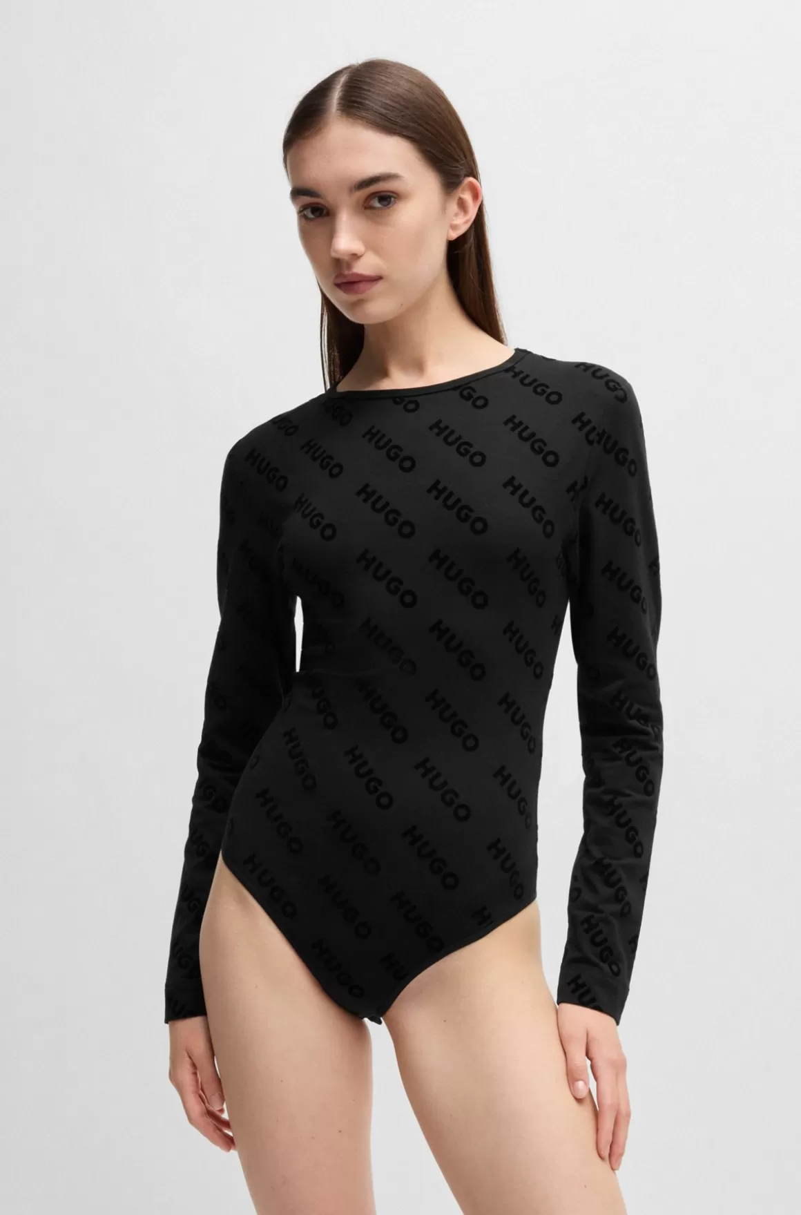 HUGO BOSS Bodysuit I Jersey Med Stræk Og Logo Med Velouragtig Overflade