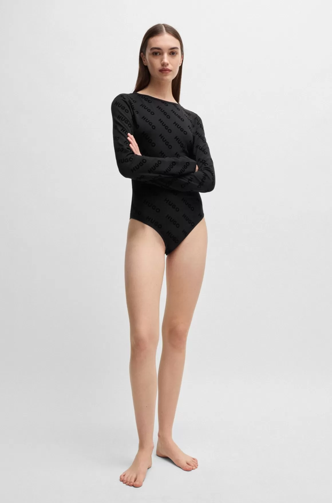 HUGO BOSS Bodysuit I Jersey Med Stræk Og Logo Med Velouragtig Overflade