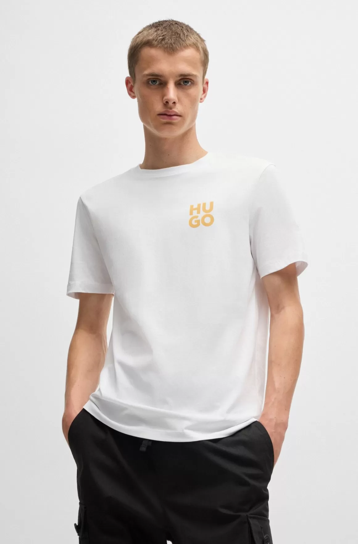 HUGO BOSS Bomuldsjersey-T-shirt Med Stablet Logoprint