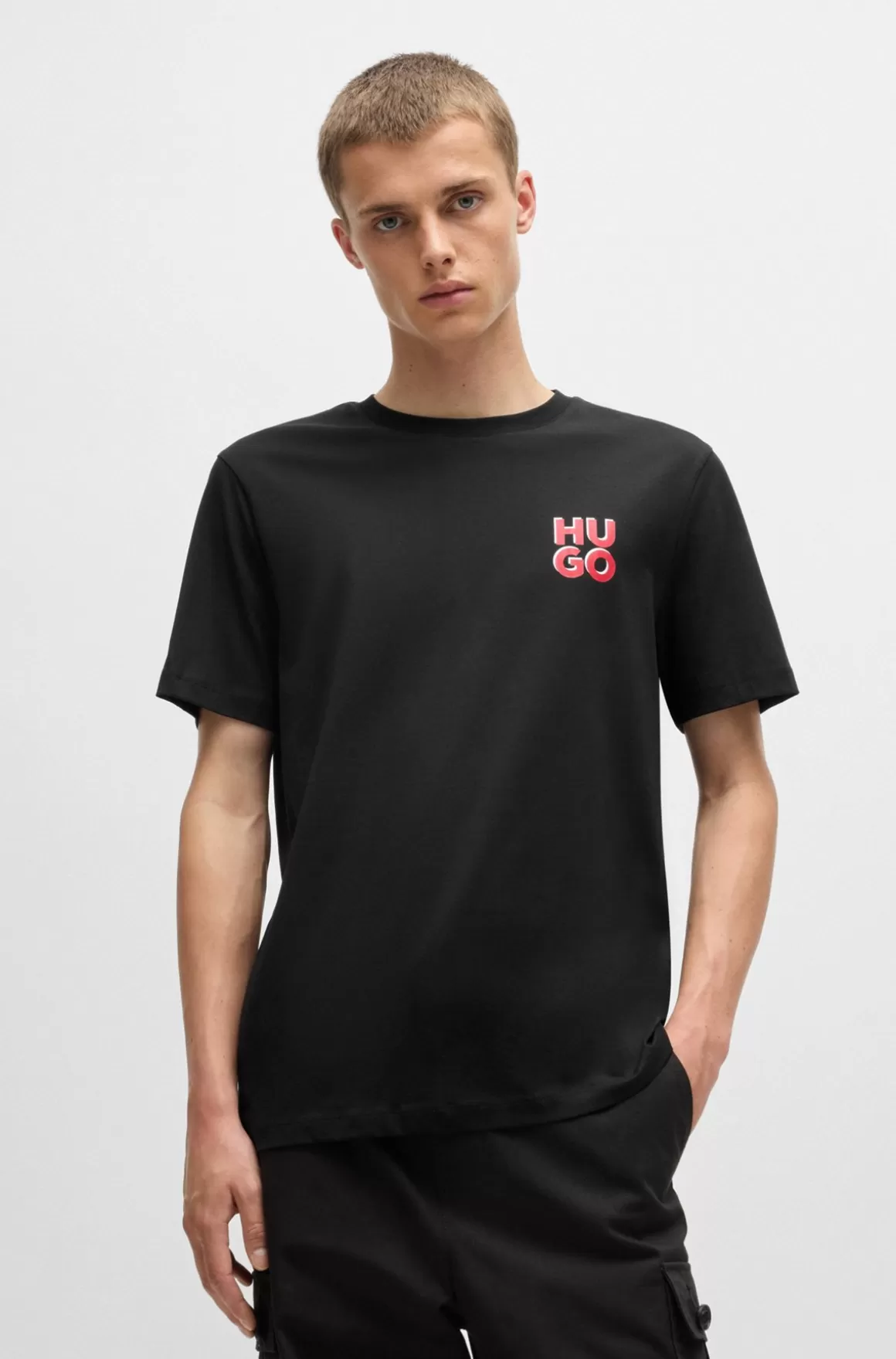 HUGO BOSS Bomuldsjersey-T-shirt Med Stablet Logoprint