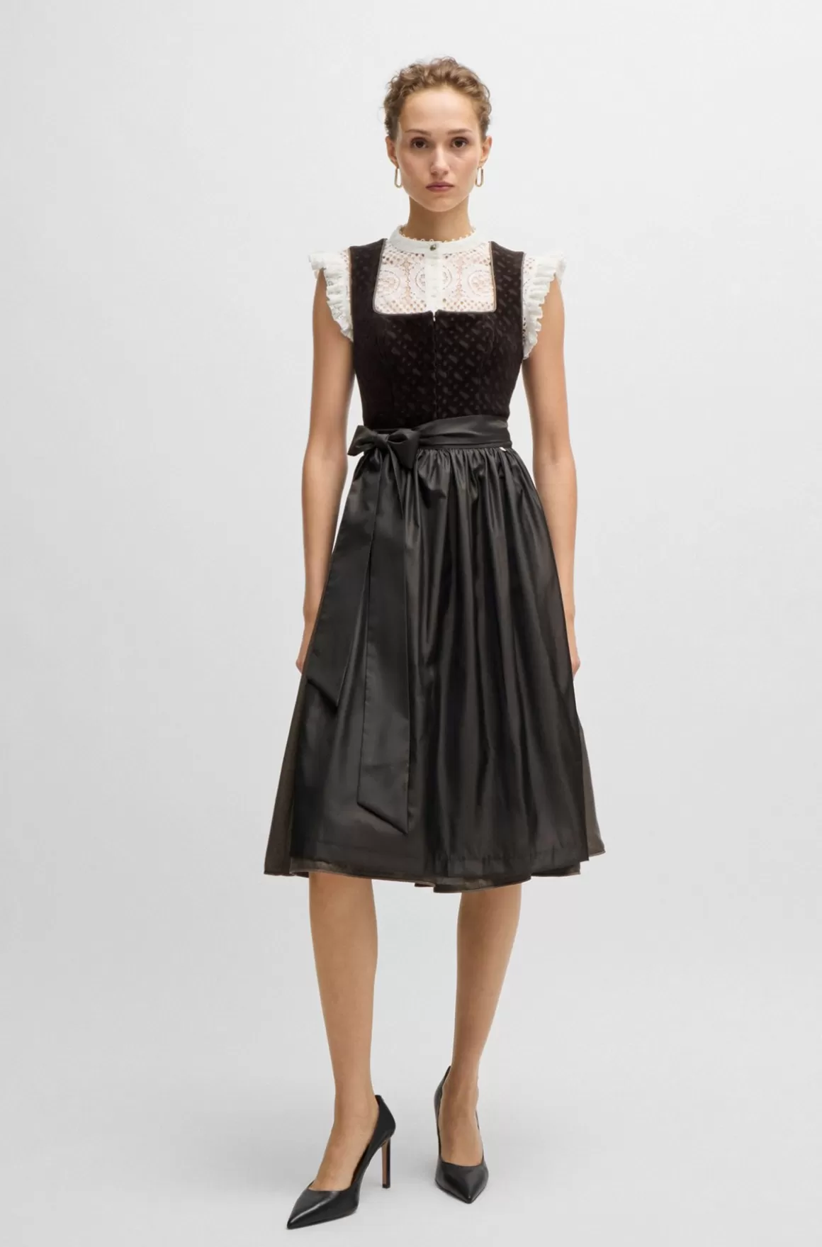 HUGO BOSS BOSS X Kinga Mathe Brungrå Dirndl-kjole Med Fløjlsoverdel Med Monogrammer