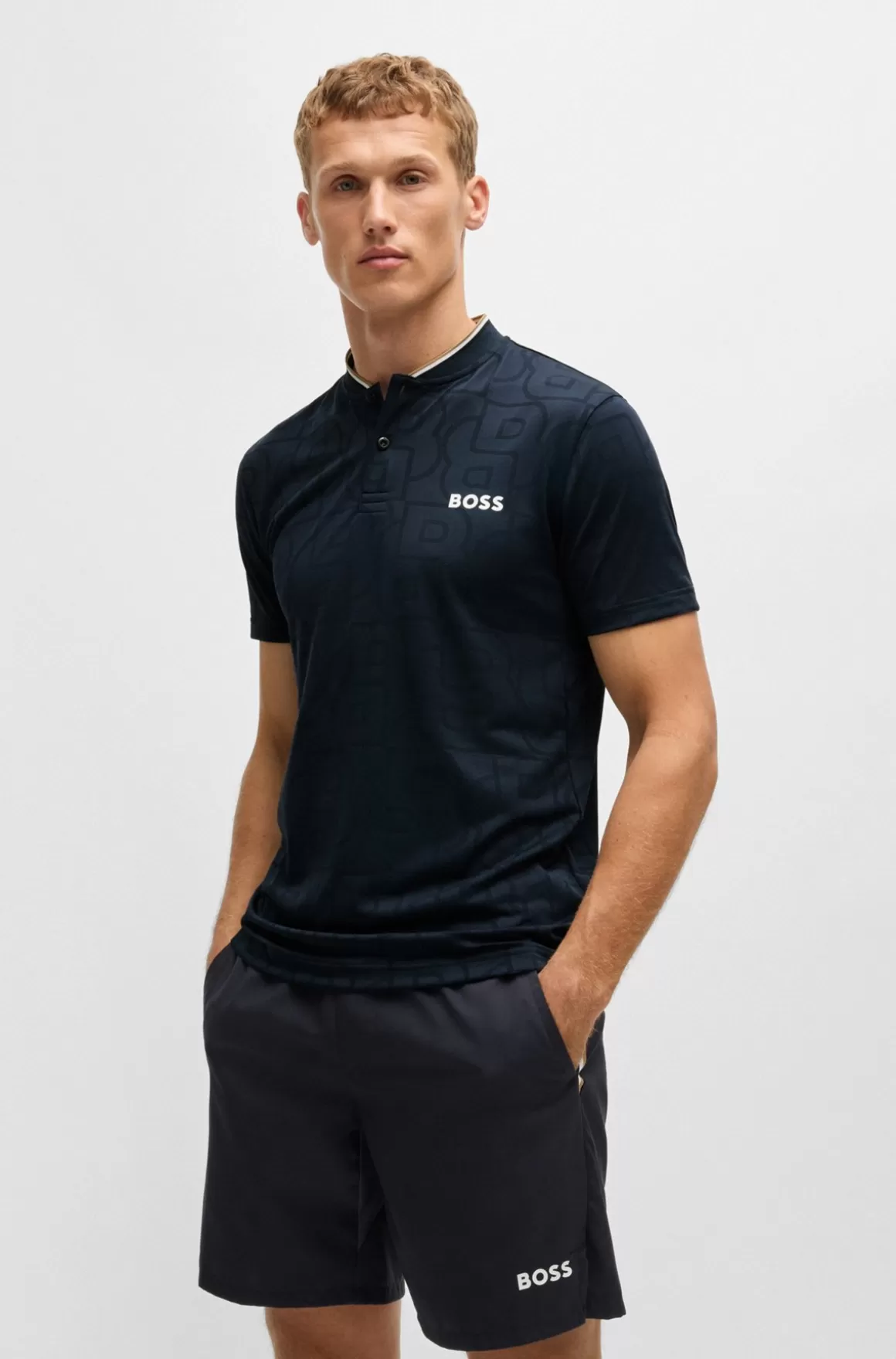 HUGO BOSS BOSS X Matteo Berrettini-poloshirt I Mesh Med Monogrammønster