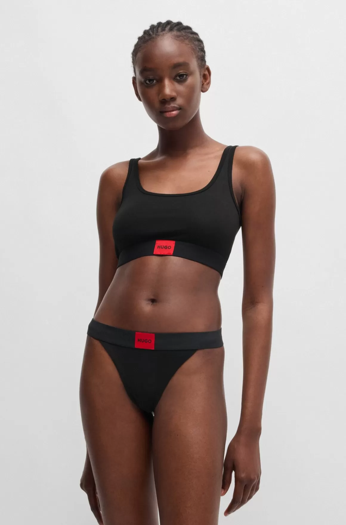 HUGO BOSS Bralette I Bomuld Med Stræk Og Rødt Logomærkat