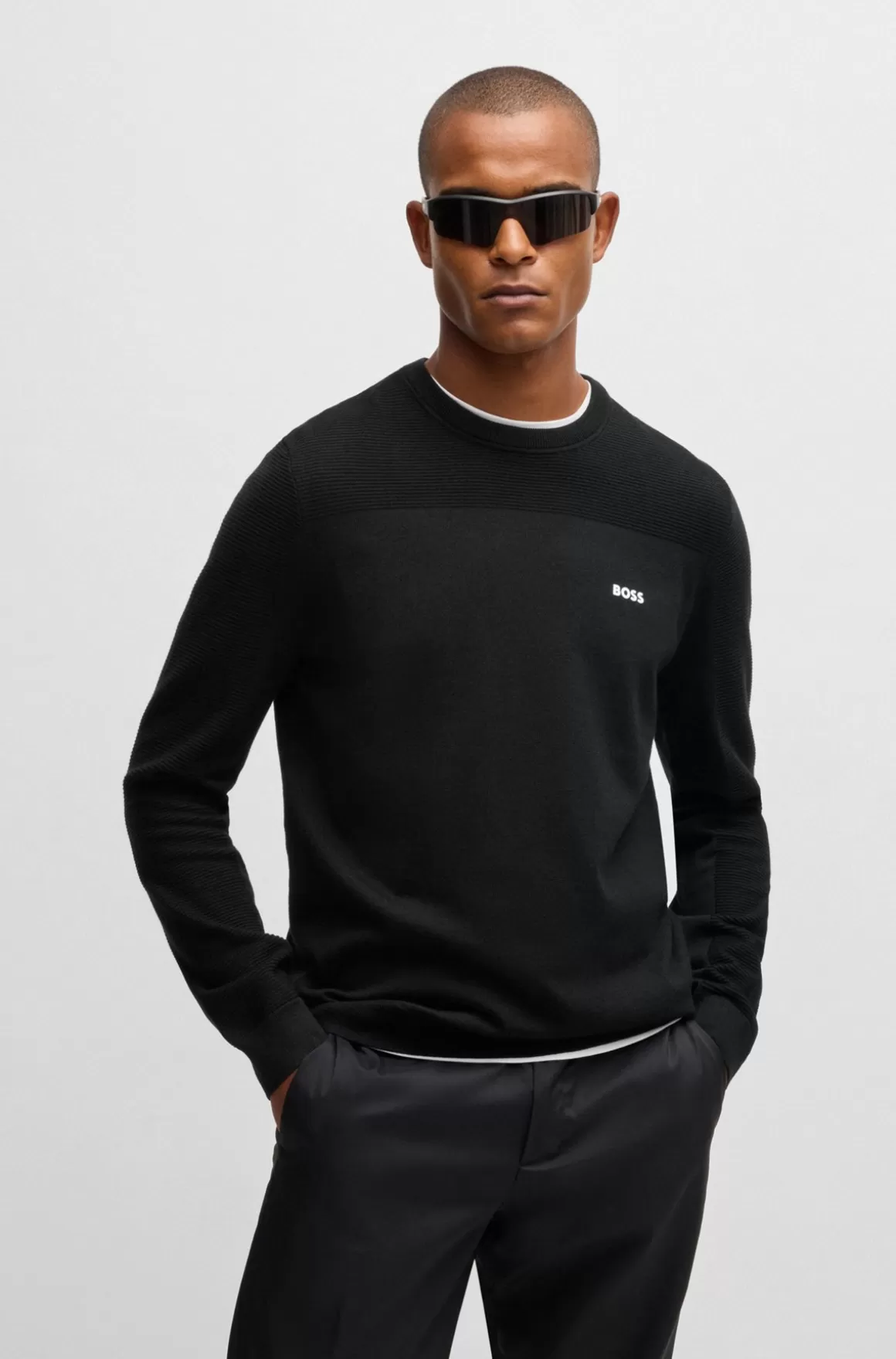 HUGO BOSS Brandet Sweater Med Rund Hals I Dry-flexstof