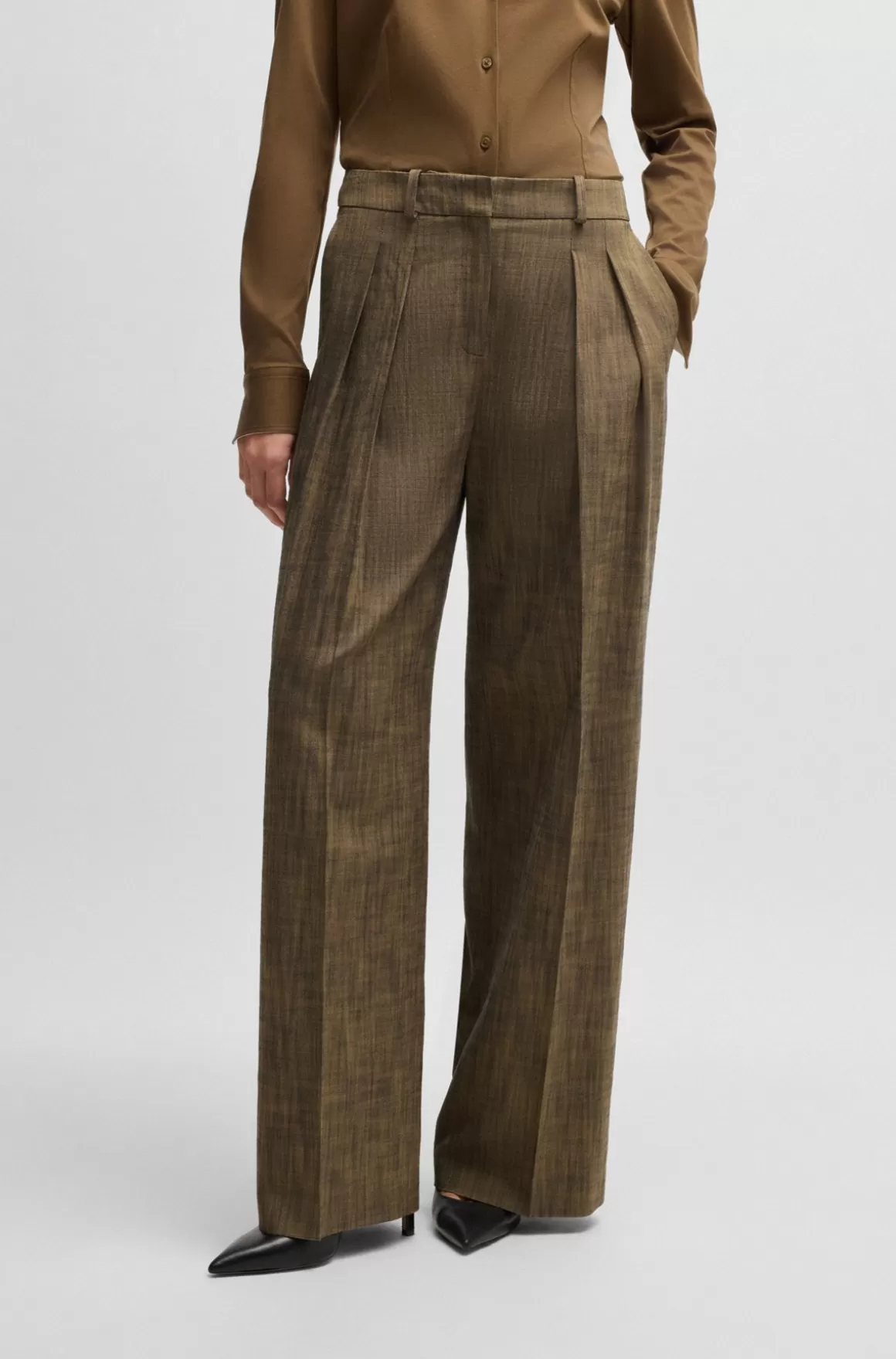 HUGO BOSS Bukser Med Regular Fit I Meleret Sharkskin