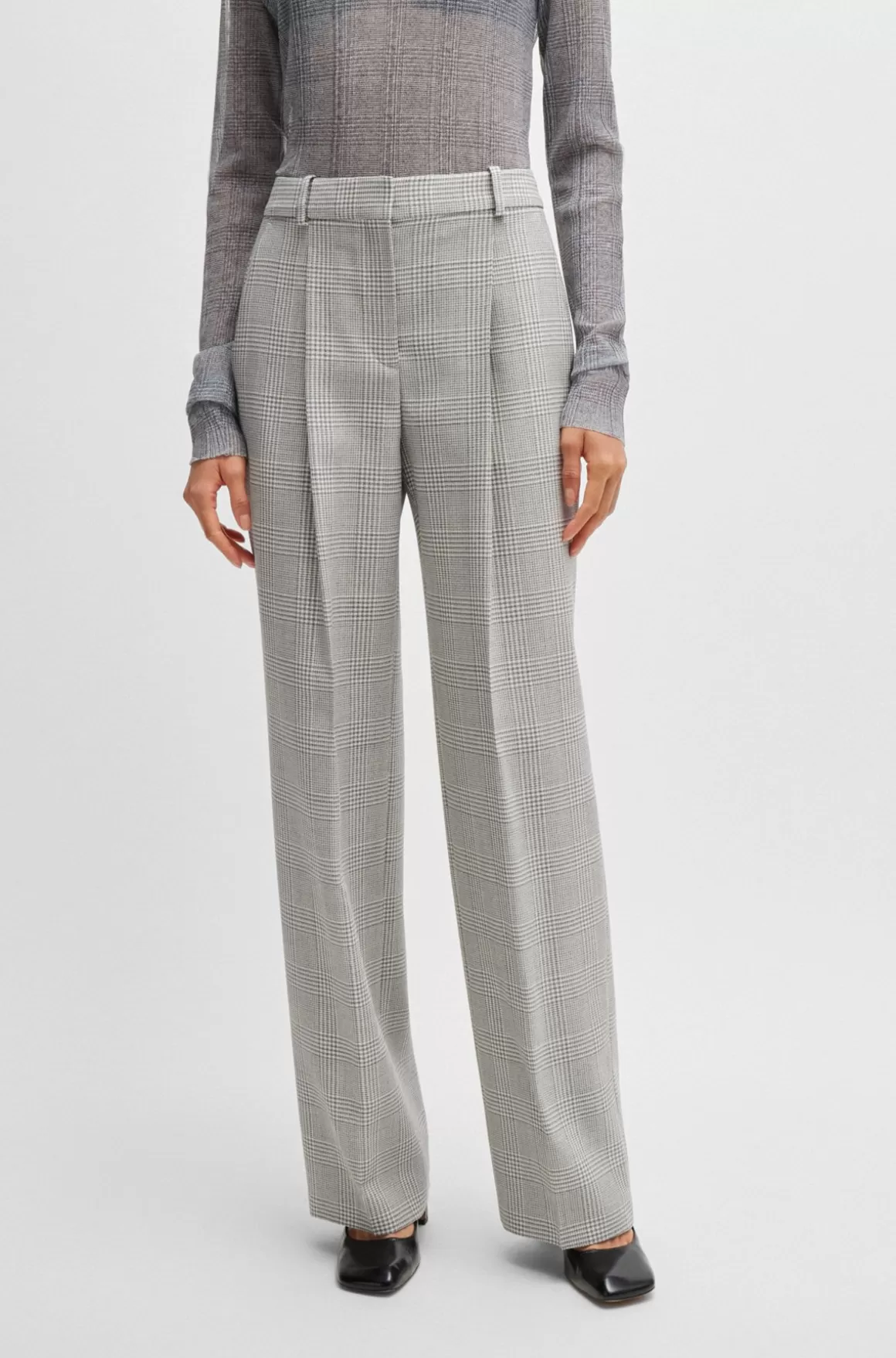 HUGO BOSS Bukser Med Straight Fit I Prince Of Wales-ternet Ny Uld