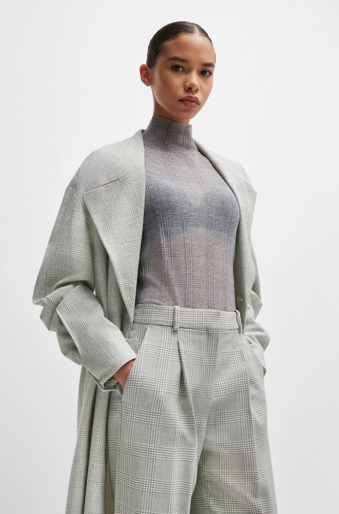 HUGO BOSS Bukser Med Straight Fit I Prince Of Wales-ternet Ny Uld