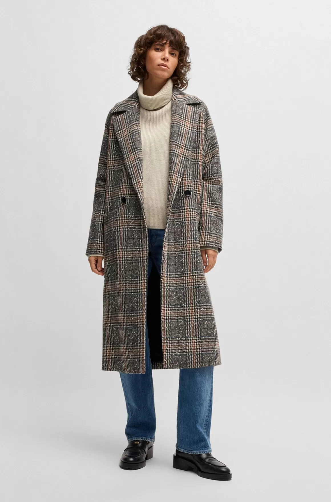 HUGO BOSS Dobbeltradet Frakke I Tweed Med Prince Of Wales-tern Og Loose Fit