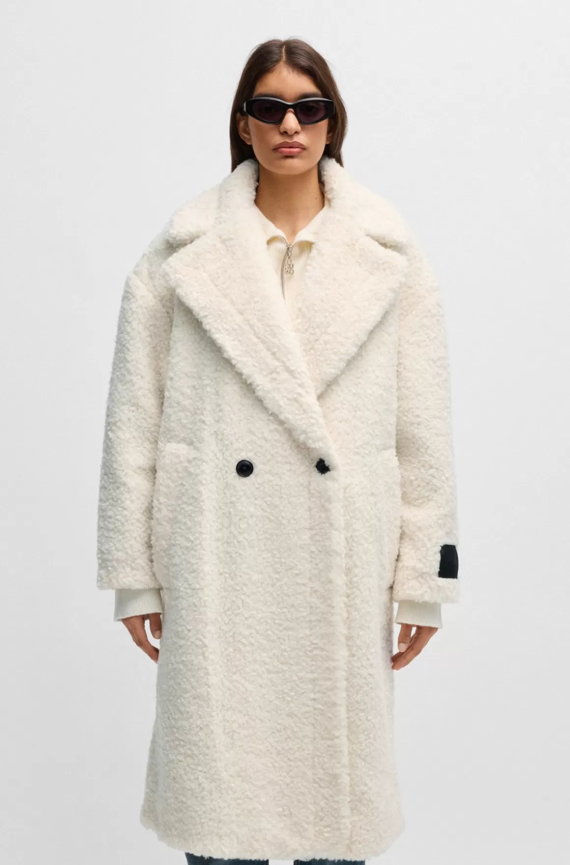 HUGO BOSS Dobbeltradet Frakke Med Oversize Fit I Imiteret Pels