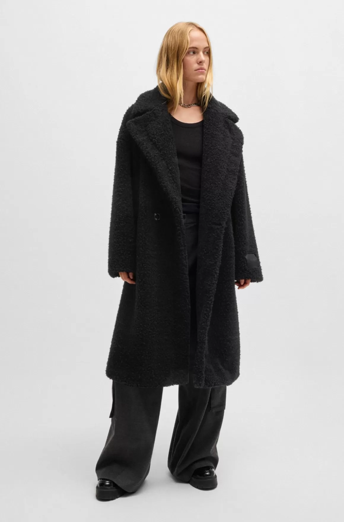 HUGO BOSS Dobbeltradet Frakke Med Oversize Fit I Imiteret Pels