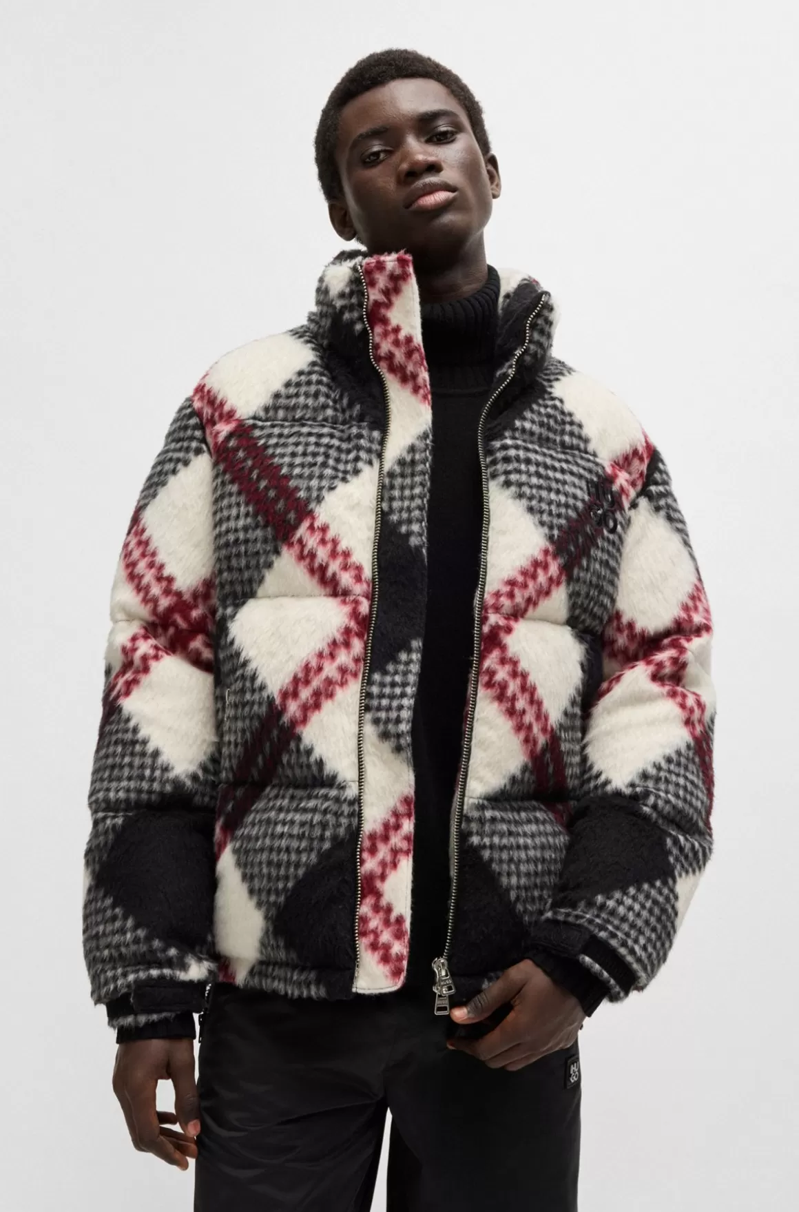 HUGO BOSS Dunjakke Med Slim Fit Og Ternet Mønster