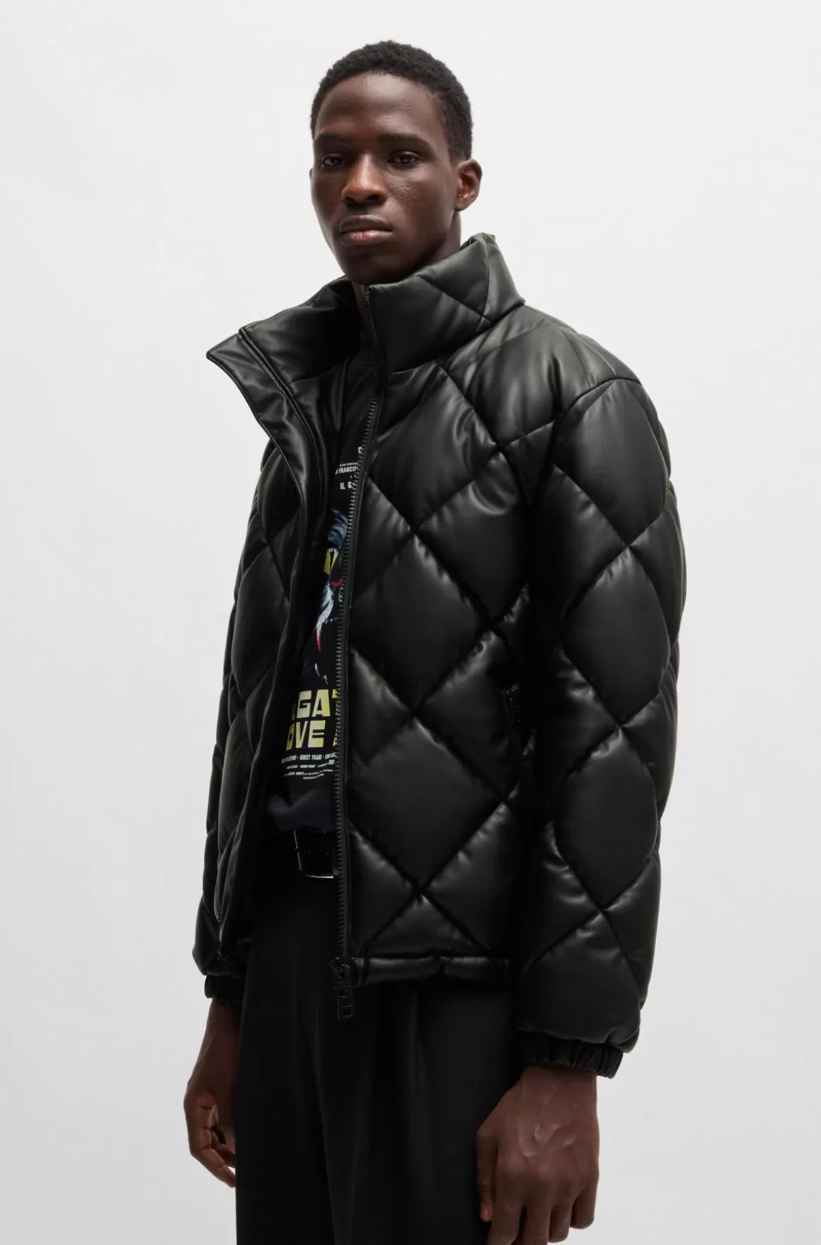 HUGO BOSS Dynejakke I Imiteret Læder Med Stablet Logo