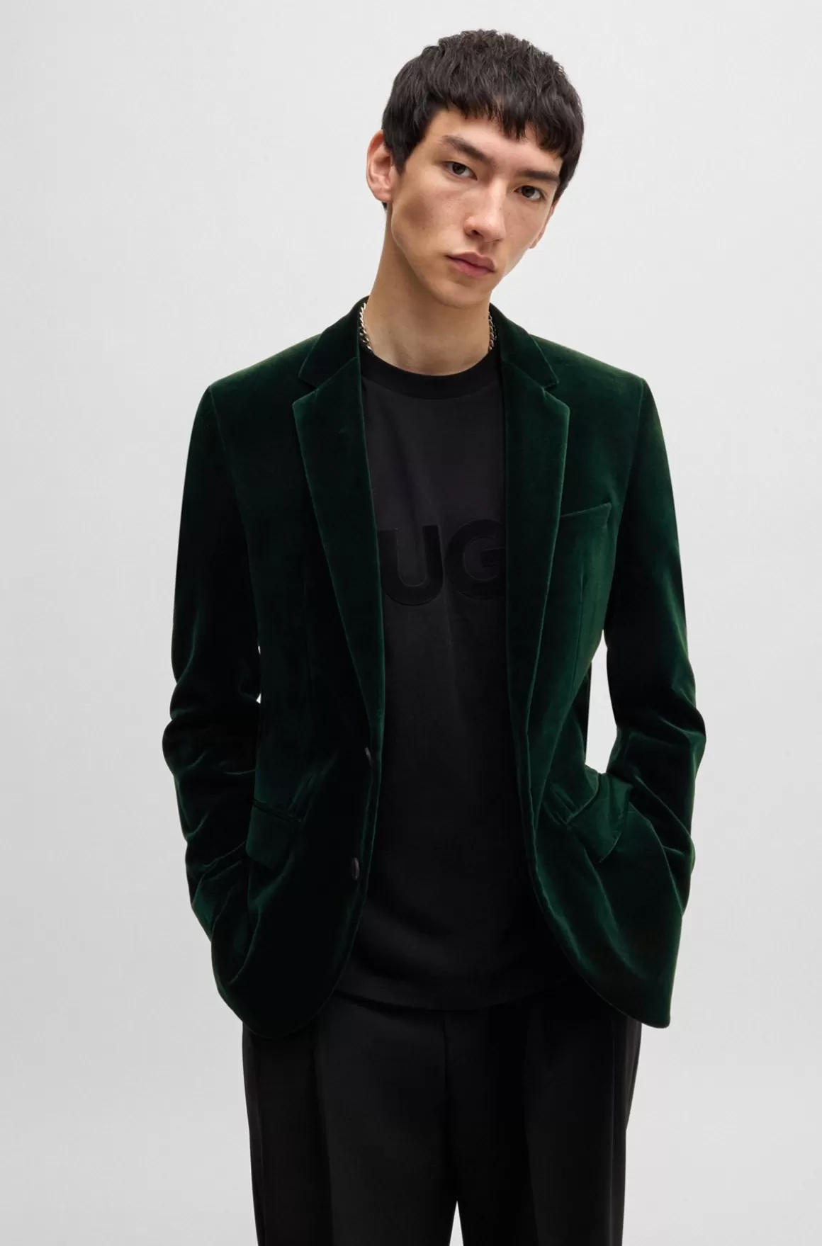 HUGO BOSS Enkeltradet Jakke Af Bomuldsvelour Med Slim Fit