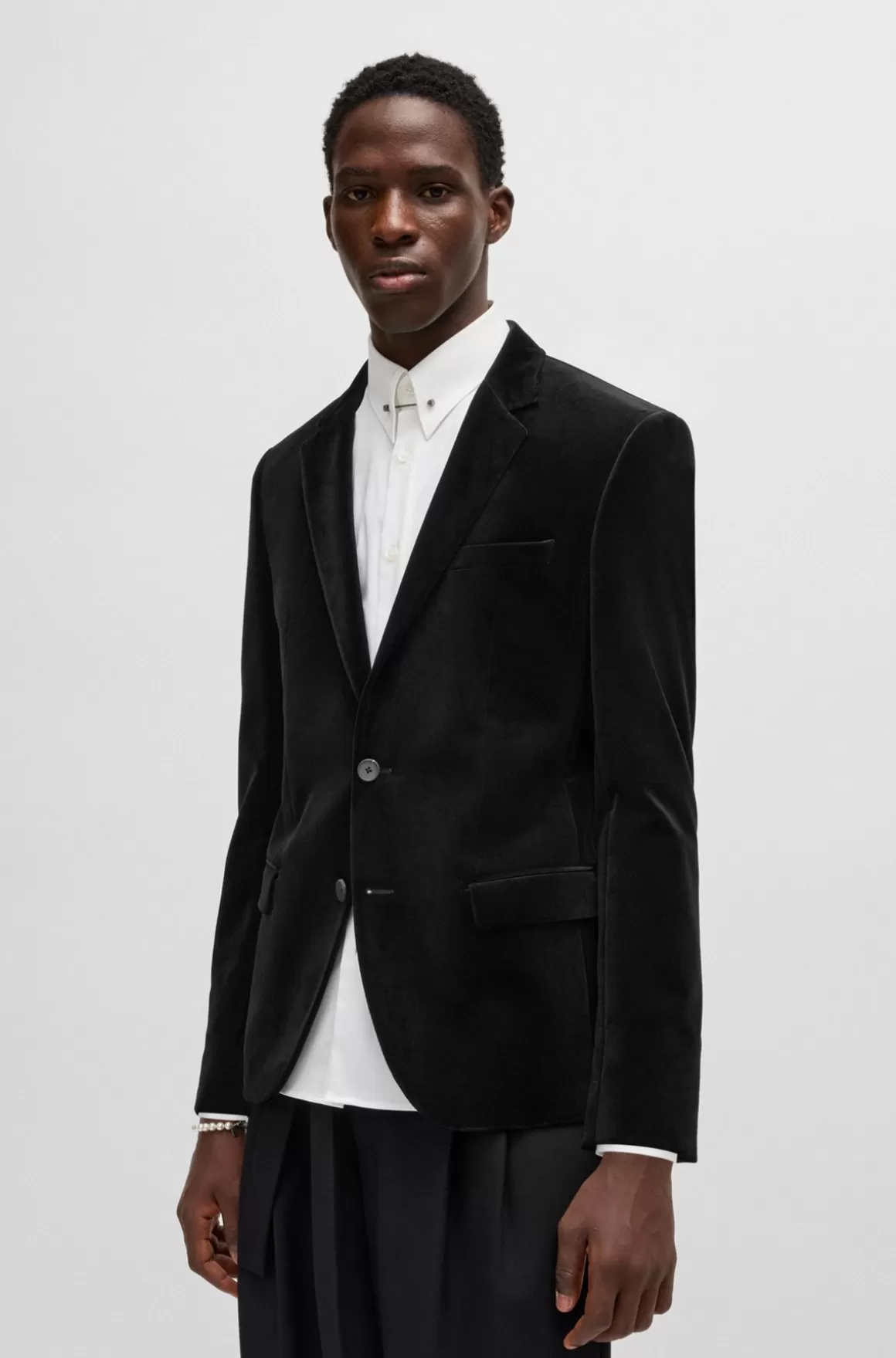 HUGO BOSS Enkeltradet Jakke Af Bomuldsvelour Med Slim Fit