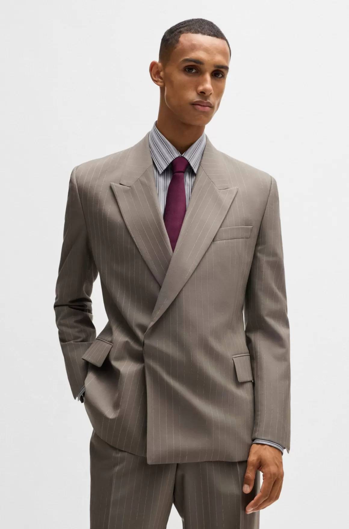 HUGO BOSS Habitjakke Med Regular Fit I Nålestribet Ny Uld