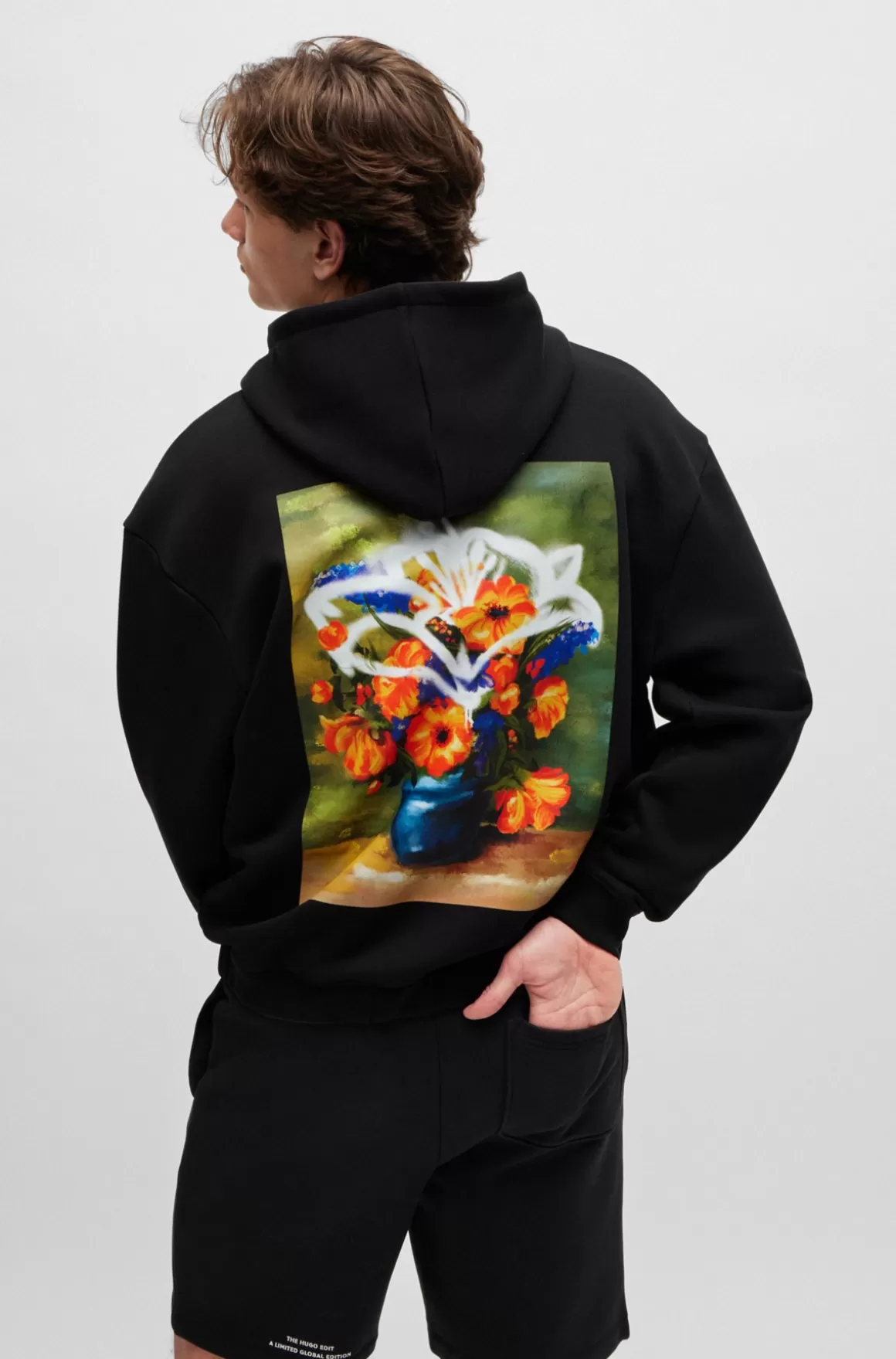 HUGO BOSS Hættetrøje I Bomuldsblanding Med Oversize Fit Og Blomstergrafik