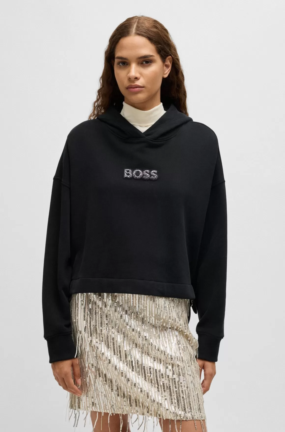 HUGO BOSS Hættetrøje I Bomuldsfrotté Med Krystalbesat Logo