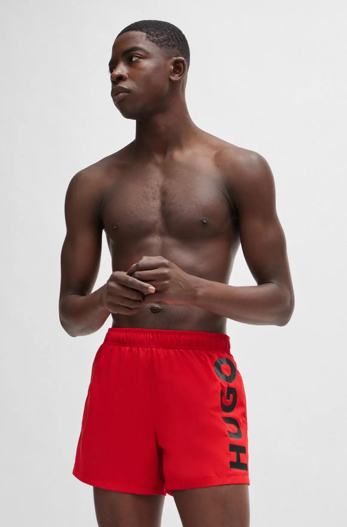 HUGO BOSS Hurtigtørrende Badeshorts Med Lodret Logoprint