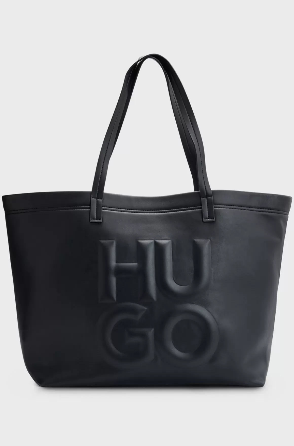 HUGO BOSS Indkøbstaske I Imiteret Læder Med Præget, Stablet Logo