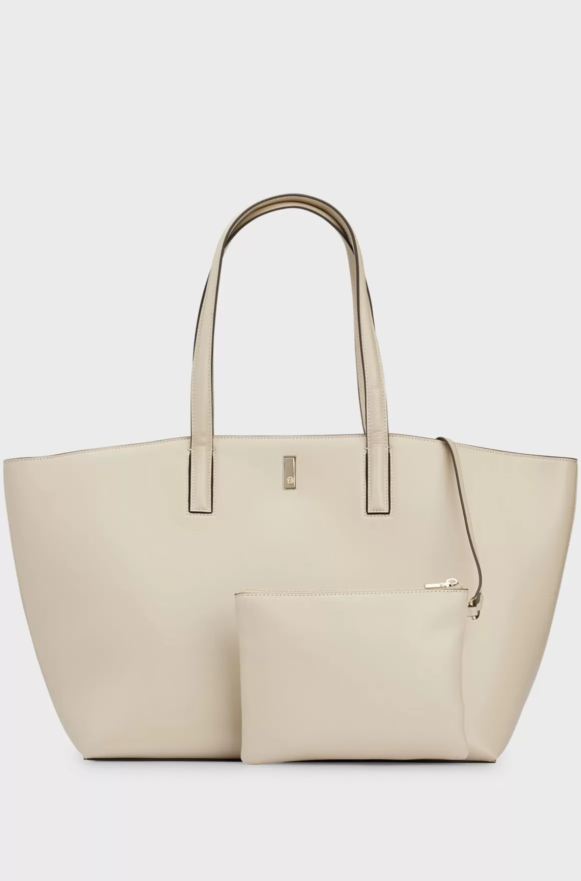 HUGO BOSS Indkøbstaske I Læder Med Signaturmetal