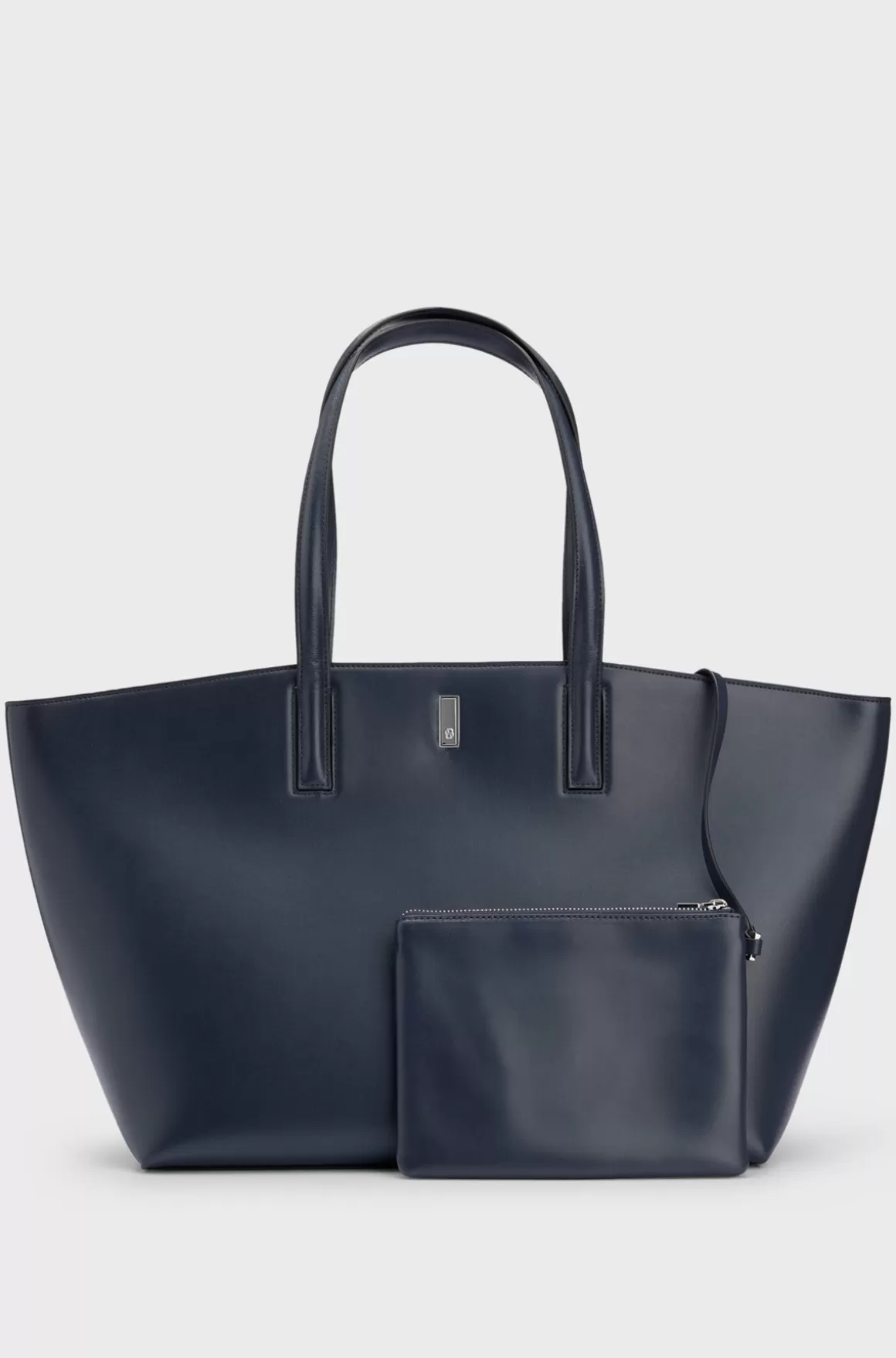 HUGO BOSS Indkøbstaske I Læder Med Signaturmetal