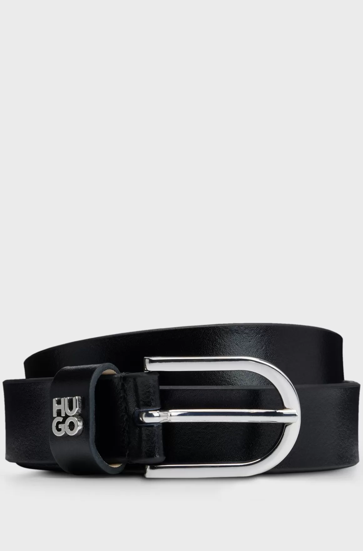 HUGO BOSS Italiensk Læderbælte Med Stablet Logo I Metal
