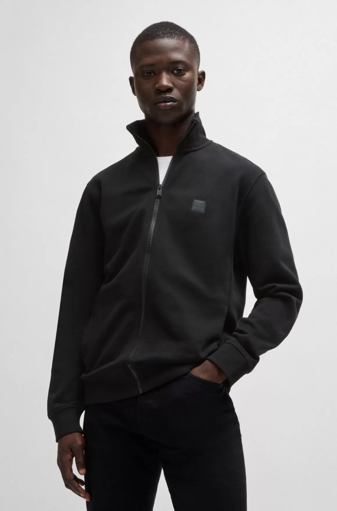 HUGO BOSS Jakke I Sweatkvalitet Med Lynlås Og Logobadge