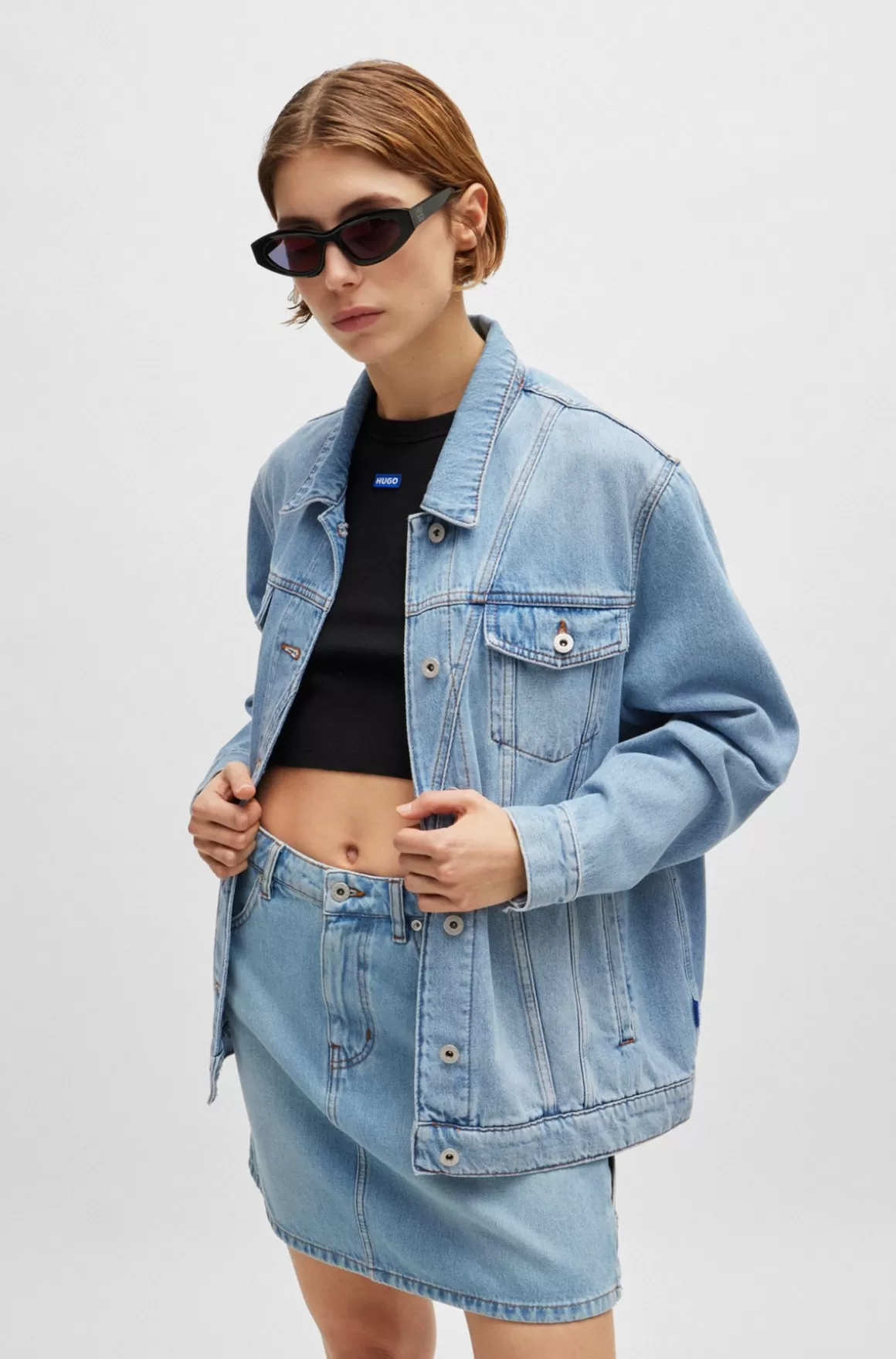 HUGO BOSS Jakke Med Boxy Fit Jakke Af Kraftig, Blå, Stenvasket Denim