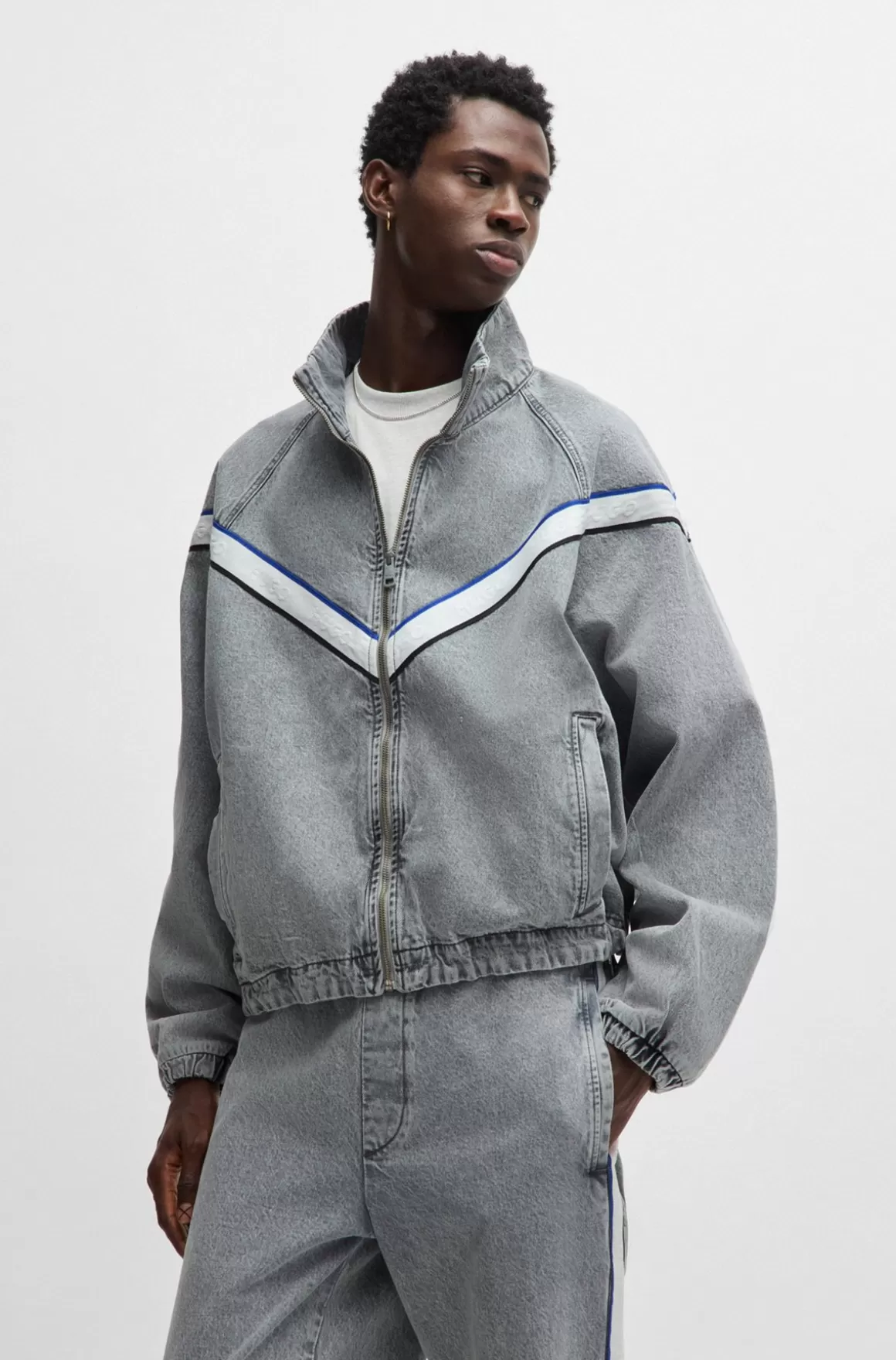 HUGO BOSS Jakke Med Lynlås Og Logobånd I Denim