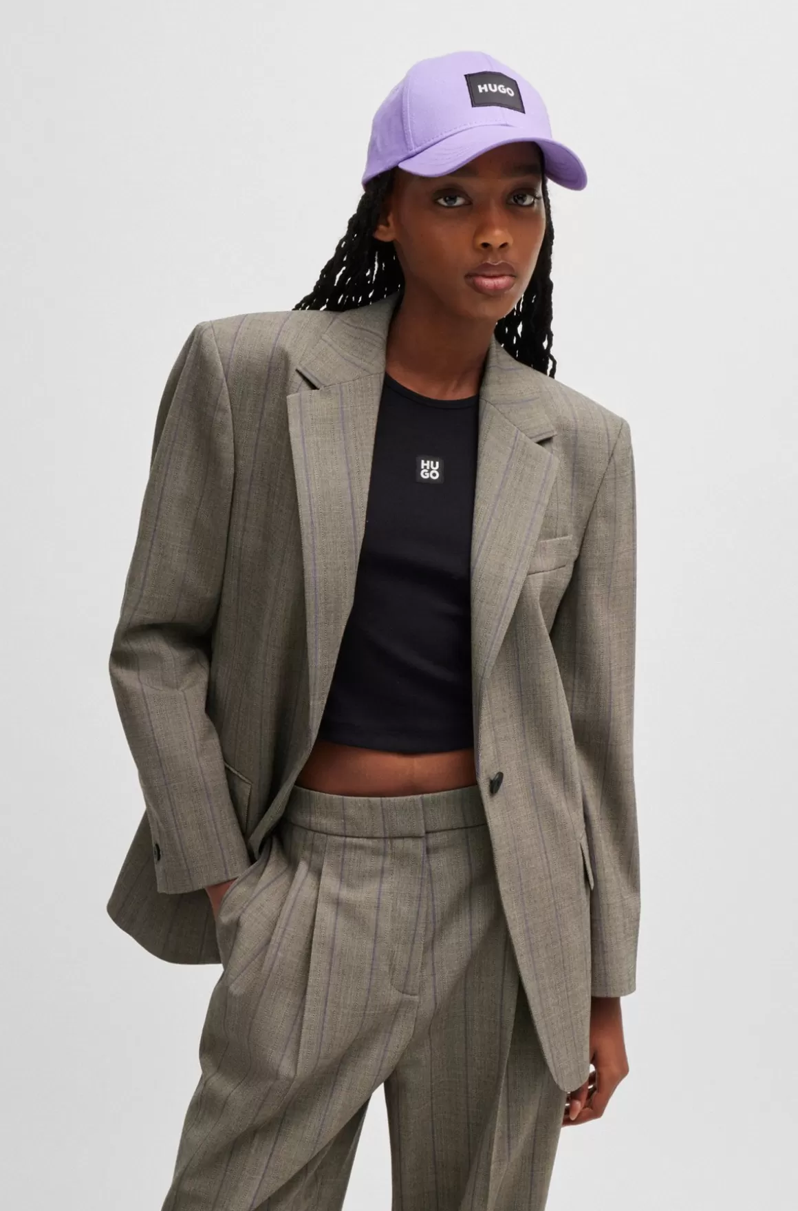 HUGO BOSS Jakke Med Oversize Fit I Stribet Stof Med Stræk