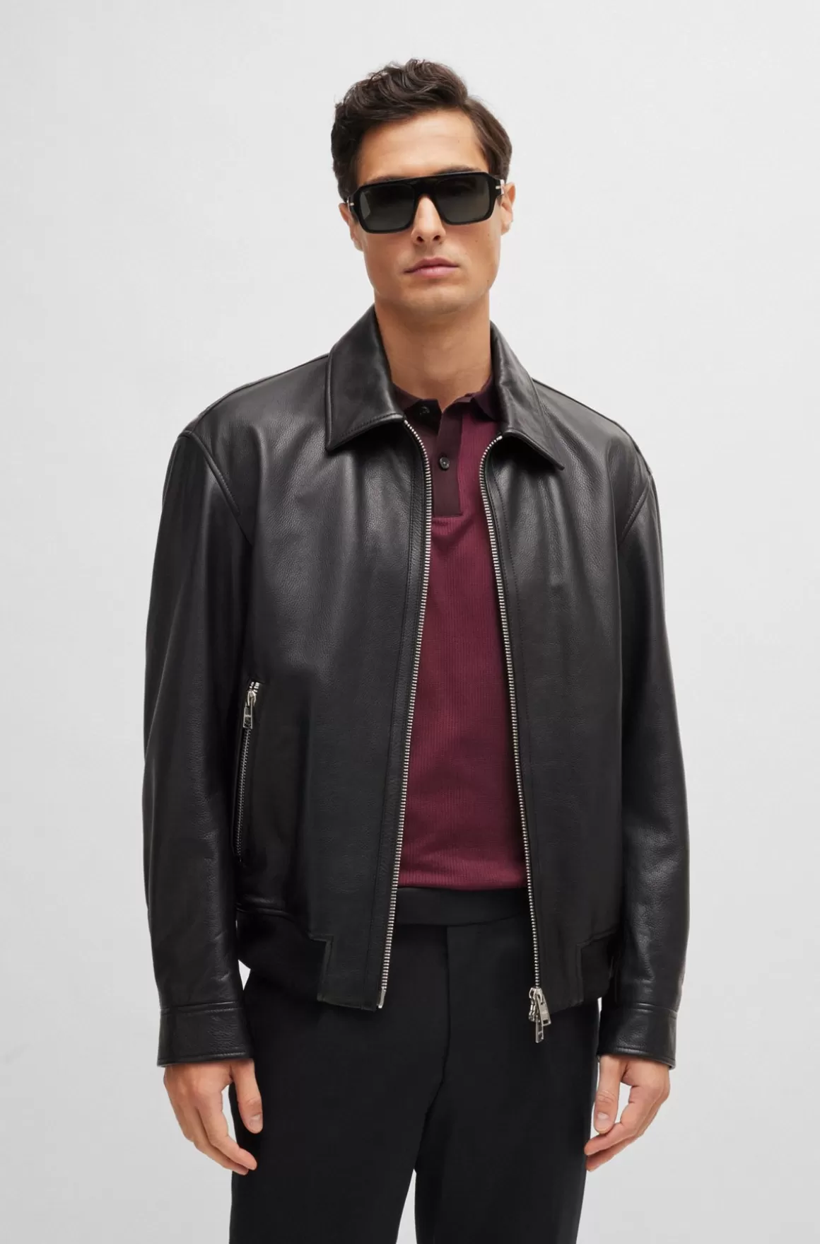 HUGO BOSS Jakke Med Regular Fit I Blødt Læder Med Kinakrave