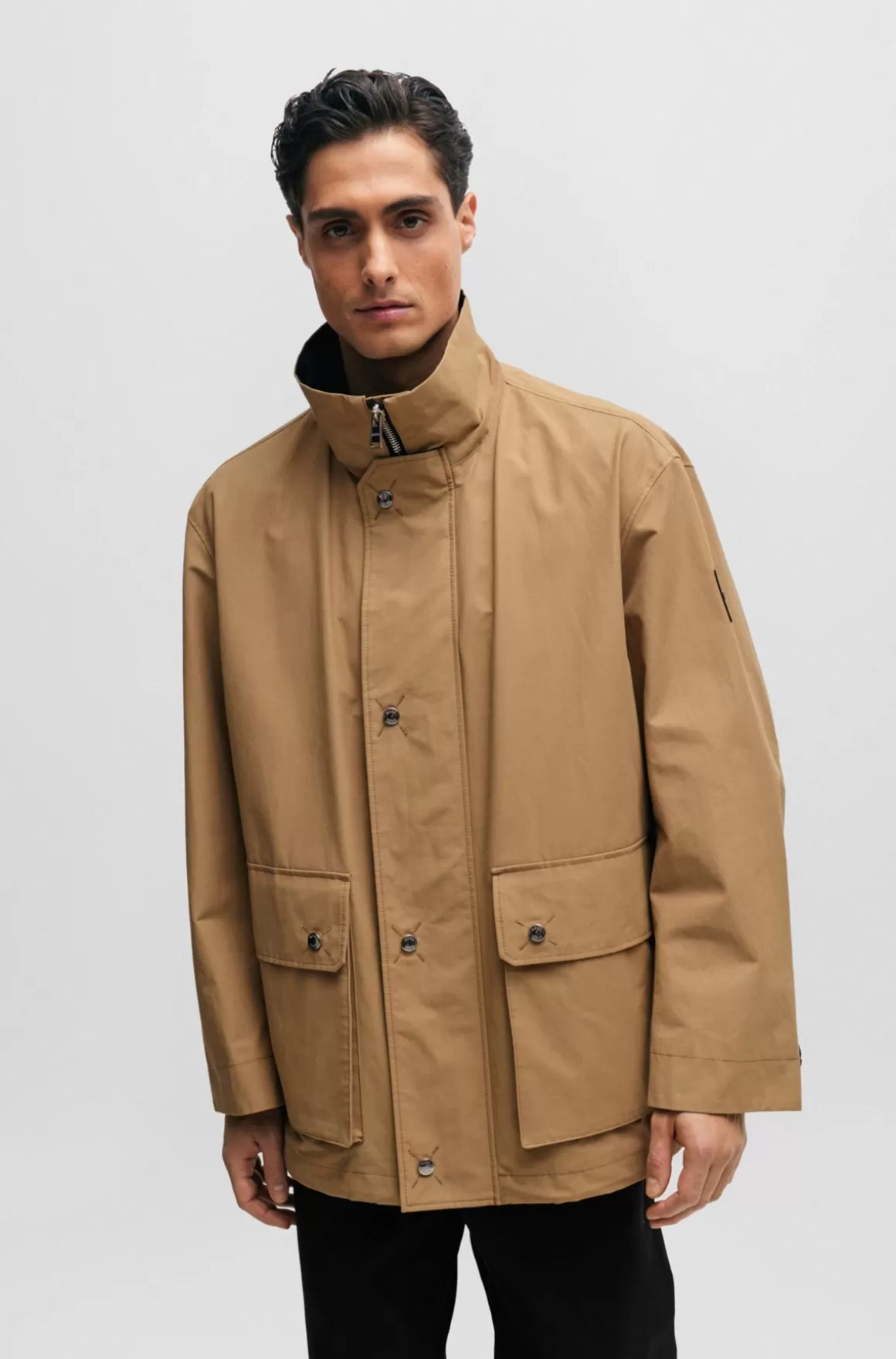 HUGO BOSS Jakke Med Regular Fit Og Høj Krave