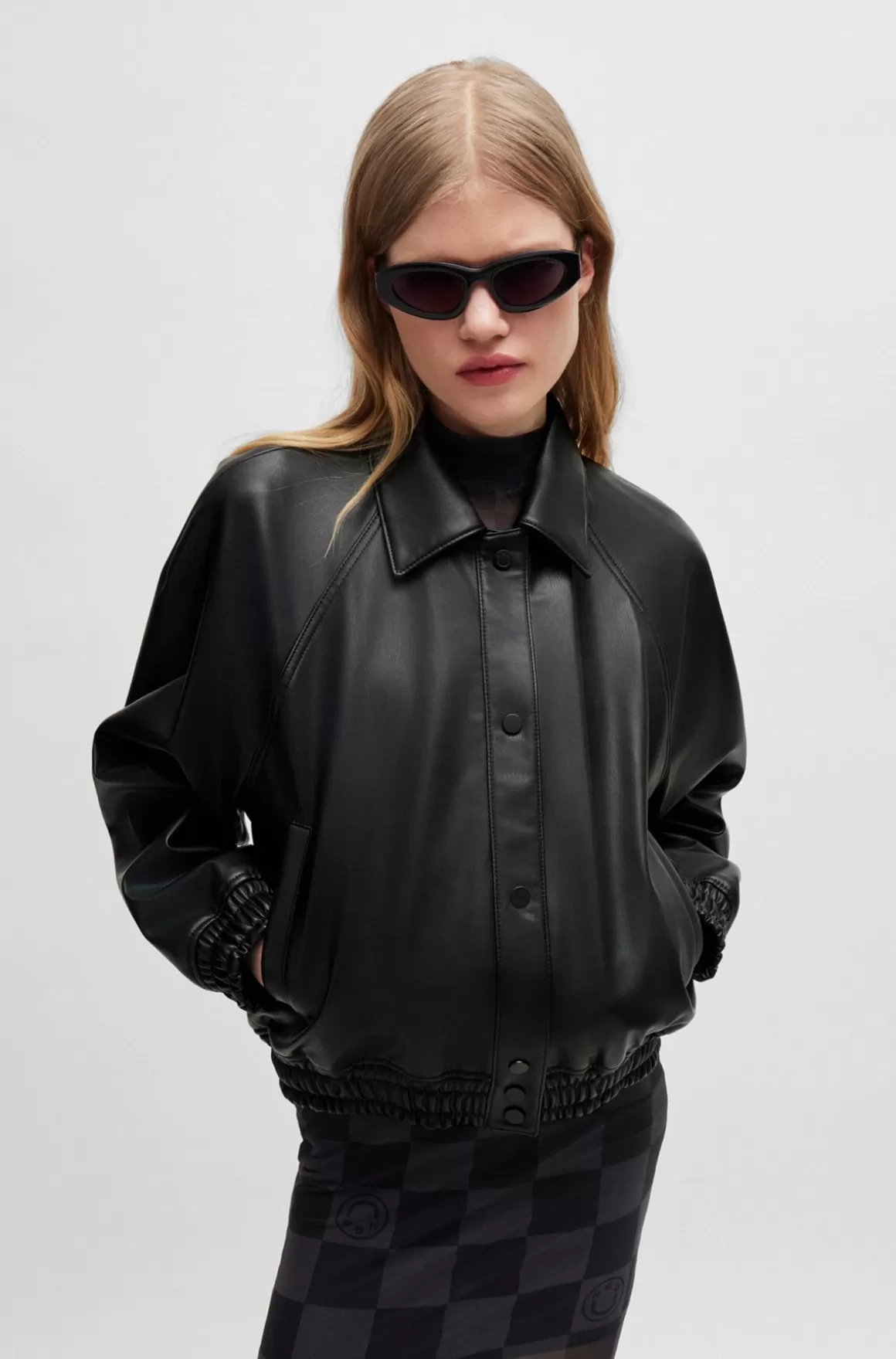 HUGO BOSS Jakke Med Relaxed Fit I Imiteret Læder Med Logo Bagpå