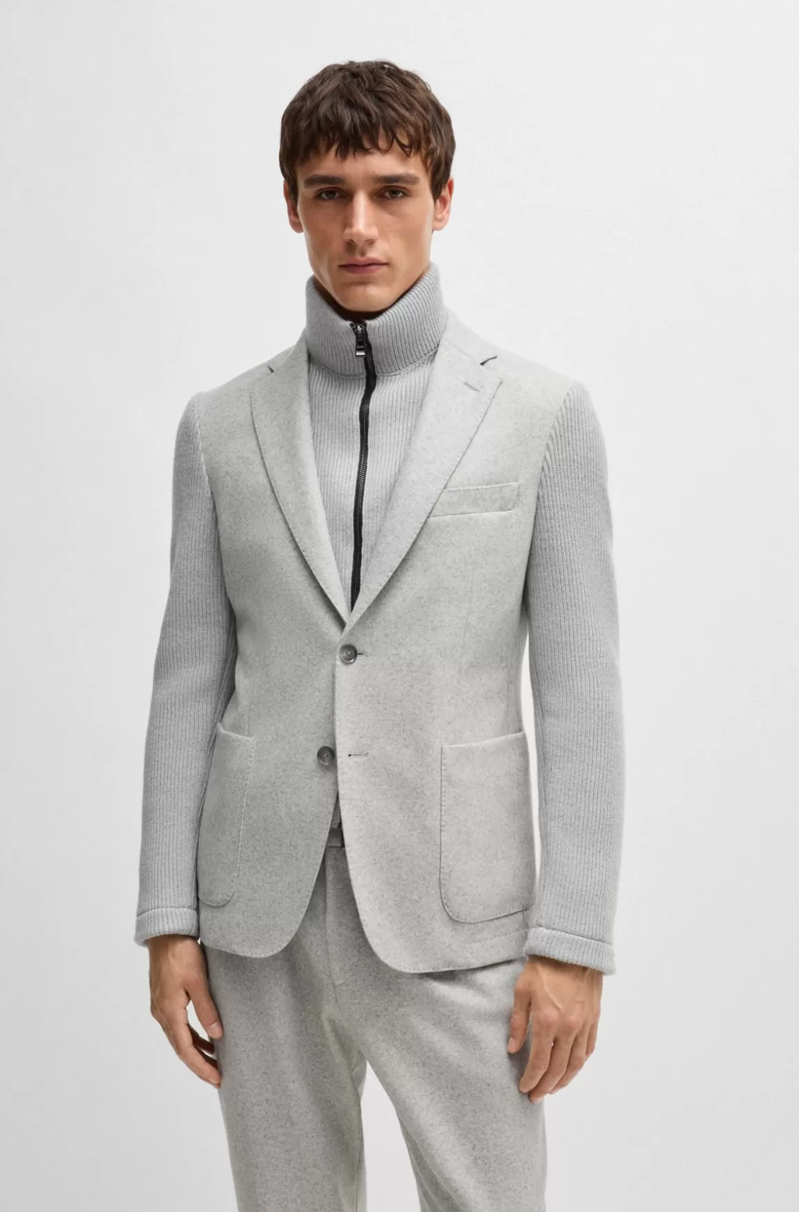 HUGO BOSS Jakke Med Slim Fit, Strikkede ærmer Og Ribindsatser