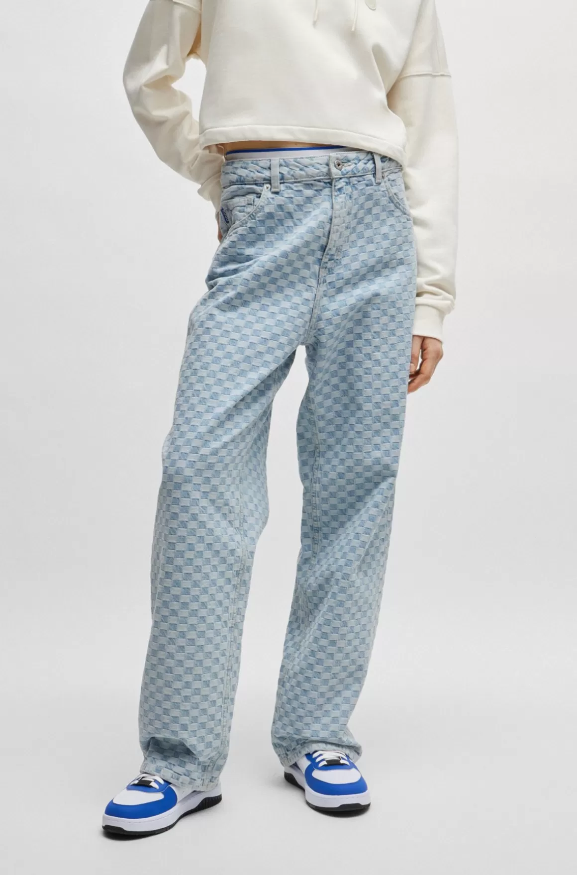 HUGO BOSS Jeans Med Baggy Fit I , Skakternet Denim Uden Stræk
