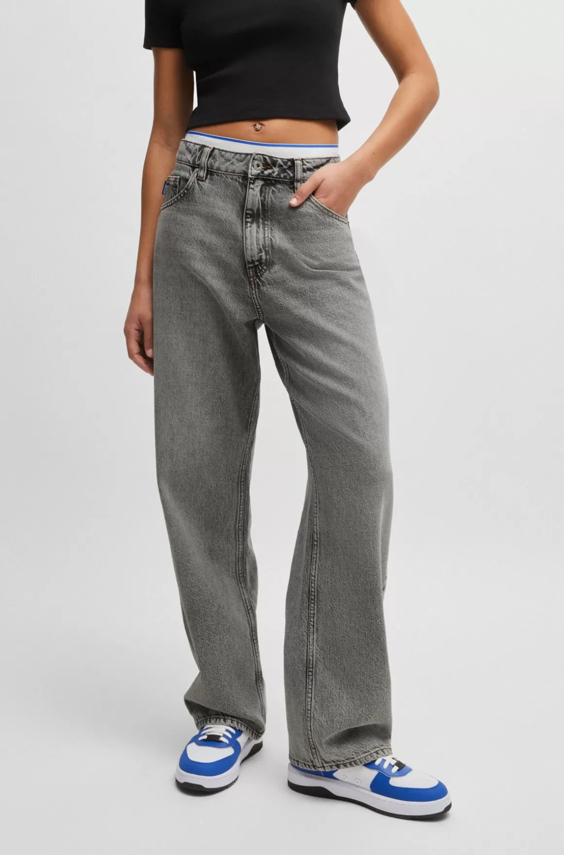 HUGO BOSS Jeans Med Relaxed Fit I Syrevasket Denim Uden Stræk