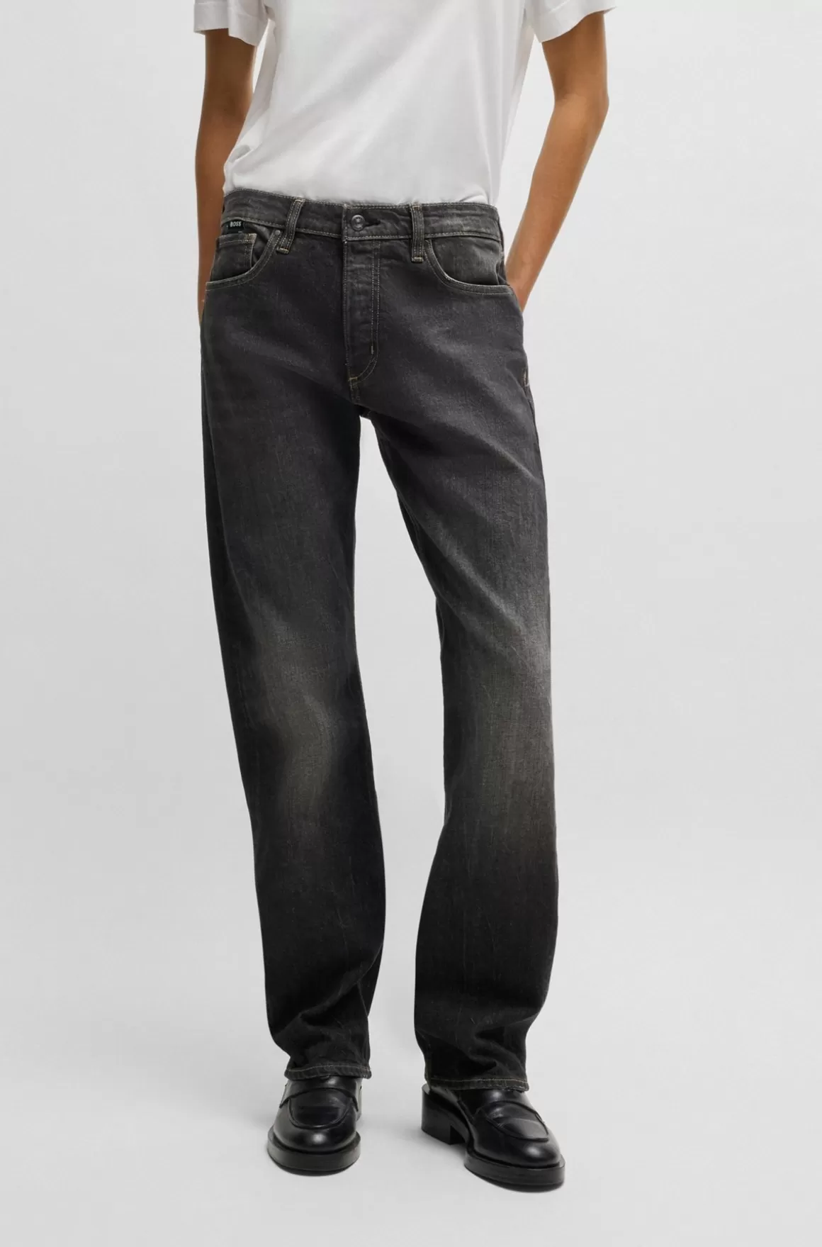 HUGO BOSS Jeans Med Straight Fit I Falmet Denim Med Behageligt Stræk