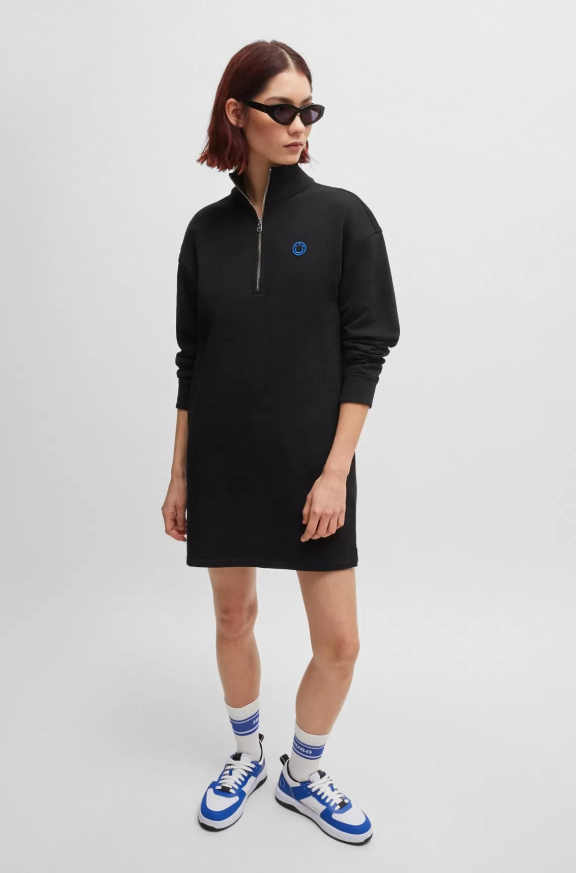 HUGO BOSS Kjole I Bomuldsfrotté Med Lynlås I Halsen Og Logobadge Med Happy HUGO