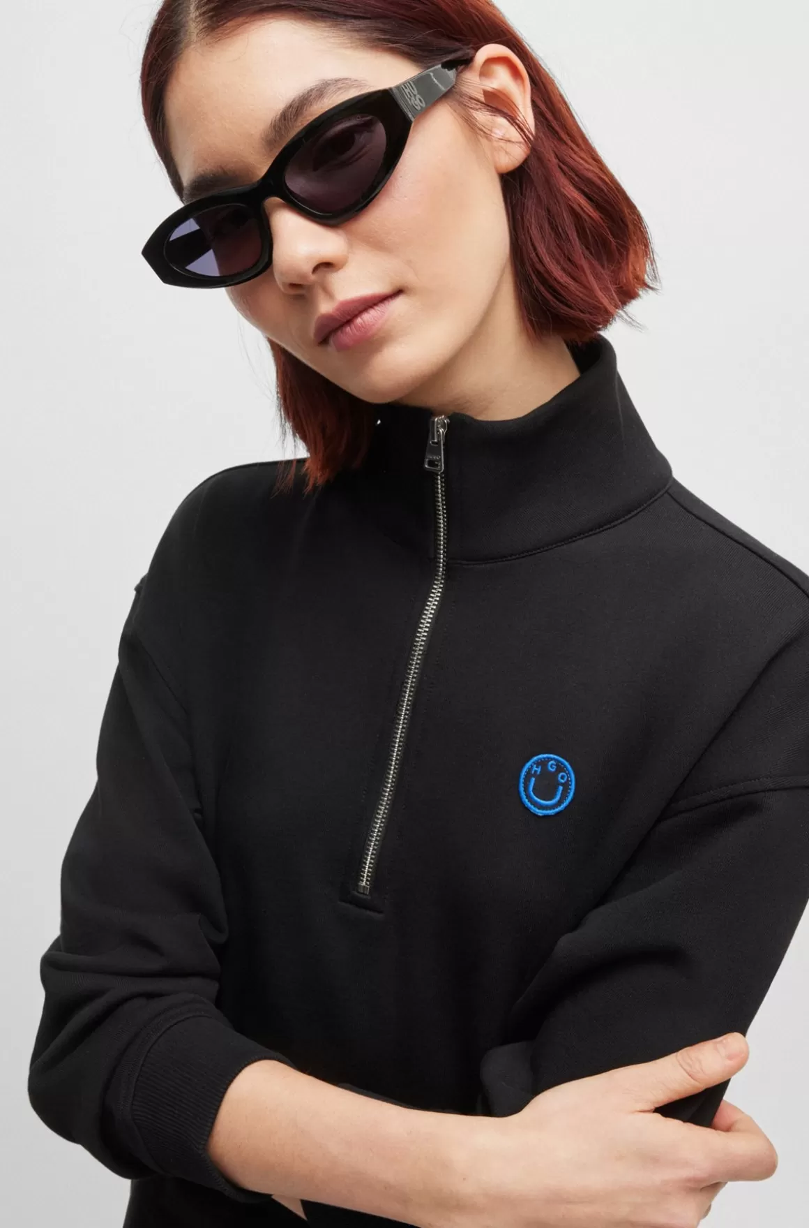 HUGO BOSS Kjole I Bomuldsfrotté Med Lynlås I Halsen Og Logobadge Med Happy HUGO