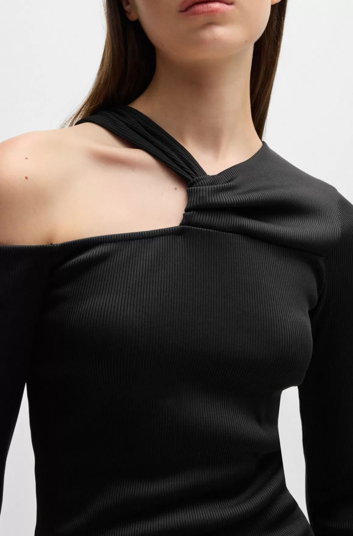 HUGO BOSS Kjole I Jersey Med Ribstruktur, Slim Fit Og Udskæring Ved Skulderen