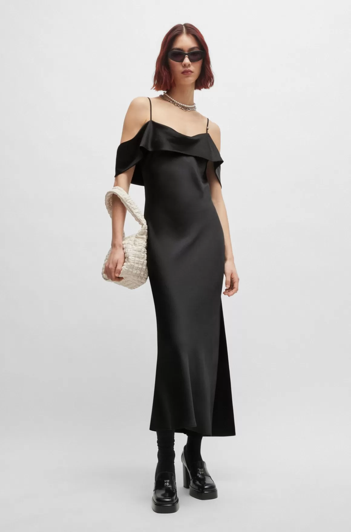 HUGO BOSS Kjole I Satin Med Bardot-hals