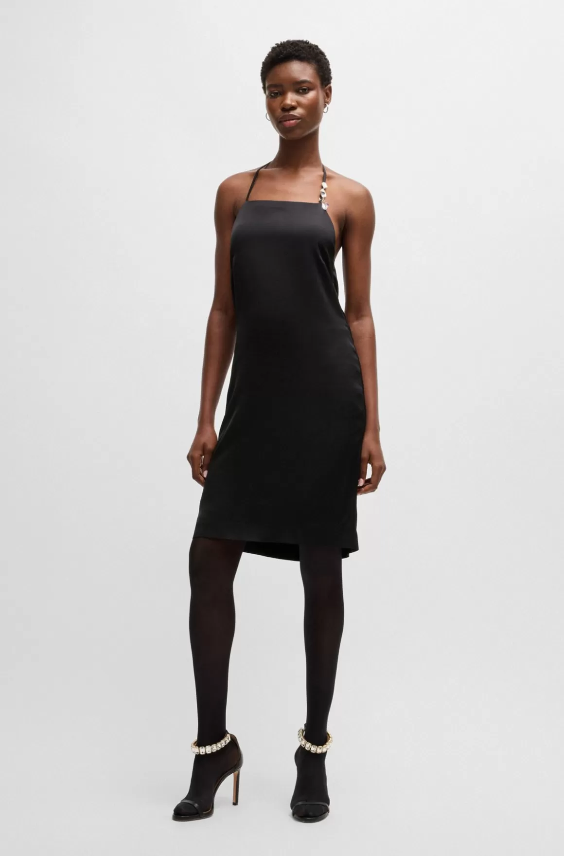 HUGO BOSS Kjole I Satin Med Halterneck Og Krystaller