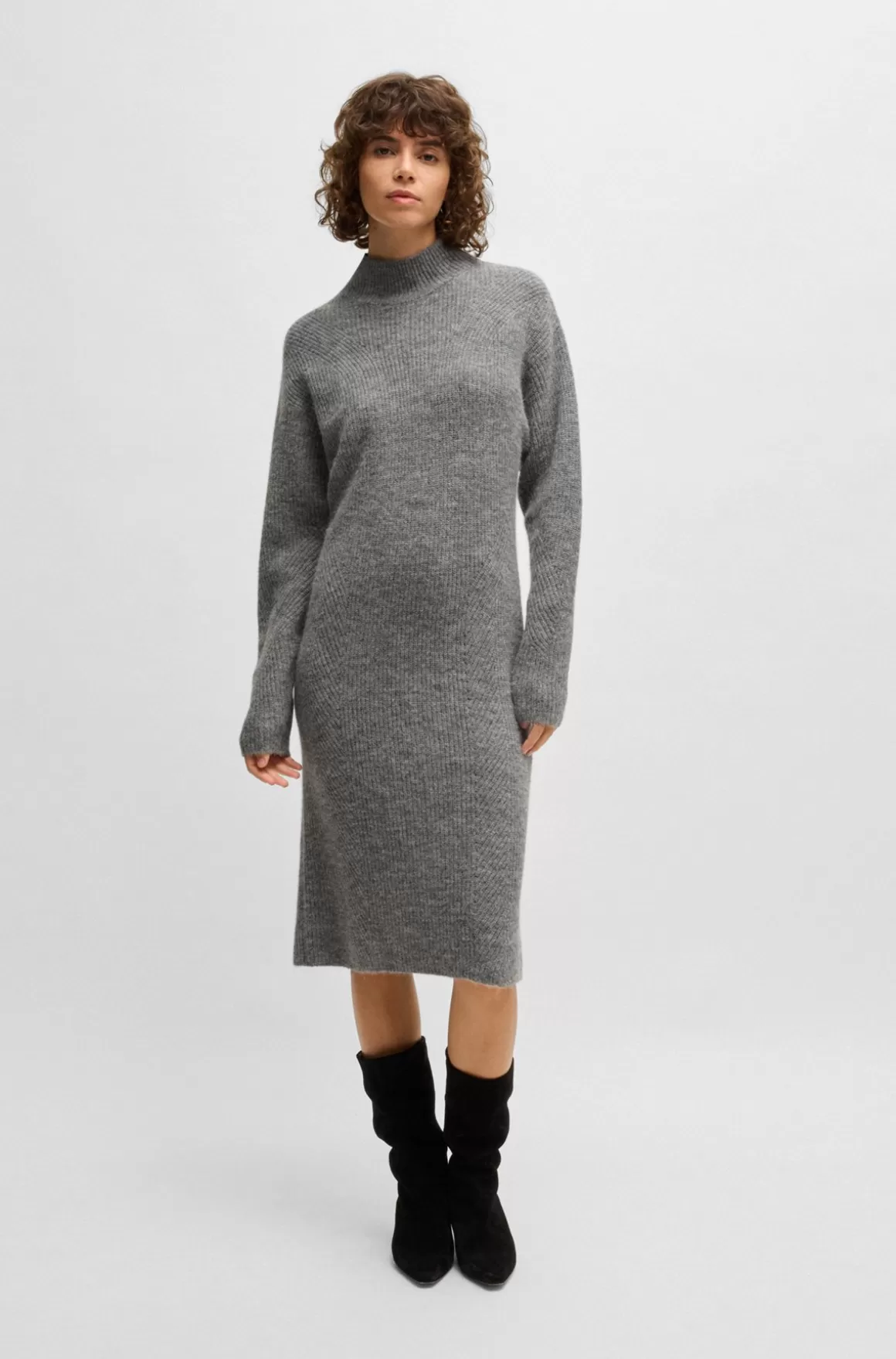 HUGO BOSS Kjole Med Lange ærmer Og Relaxed Fit I Blandede Ribstrukturer
